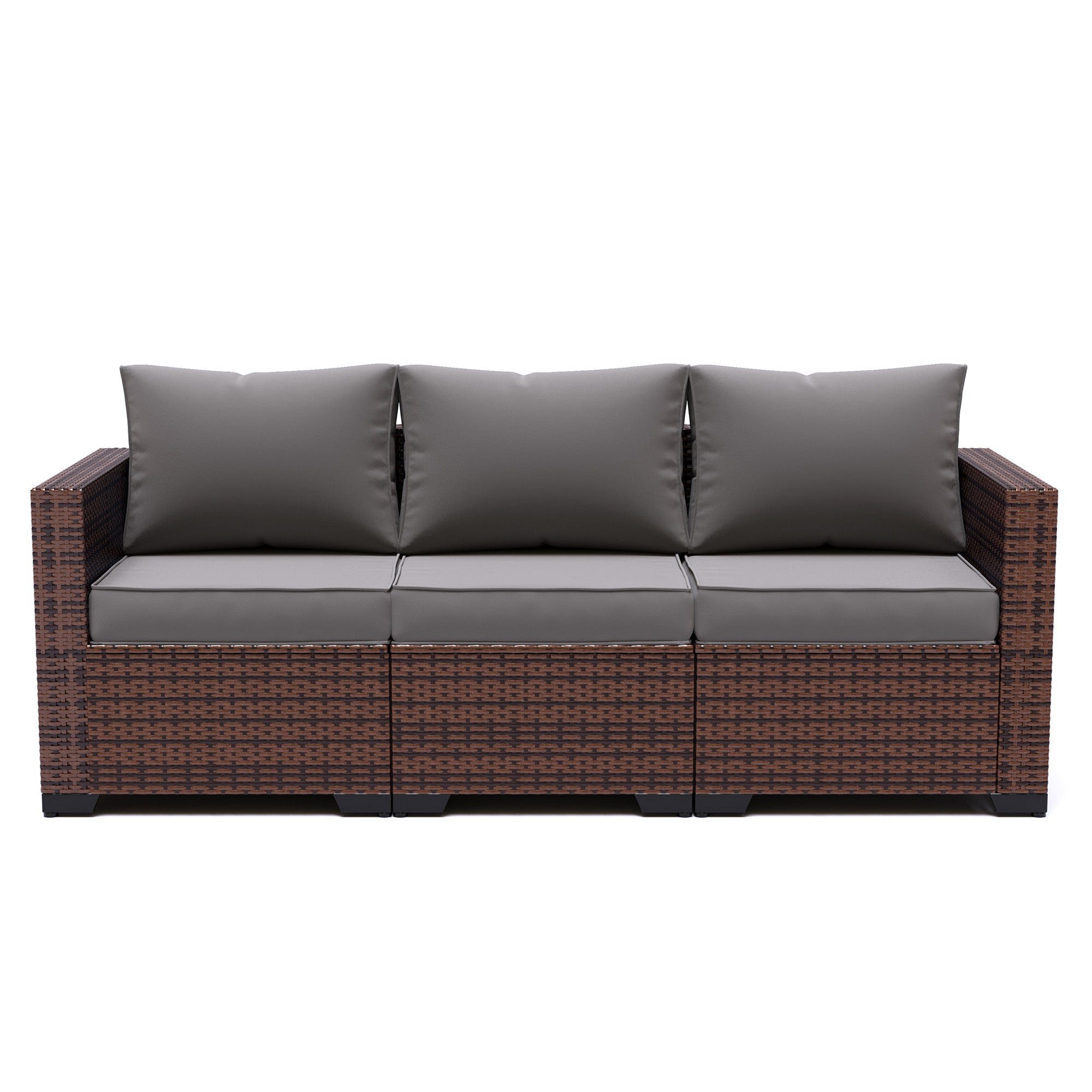 UDPATIO 3-Seat Patio Wicker Sofa, Outdoor Rattan Sectional Couch Furniture Steel Frame w/Furniture Cover Non-Slip Cushion and Deep Seating High Back