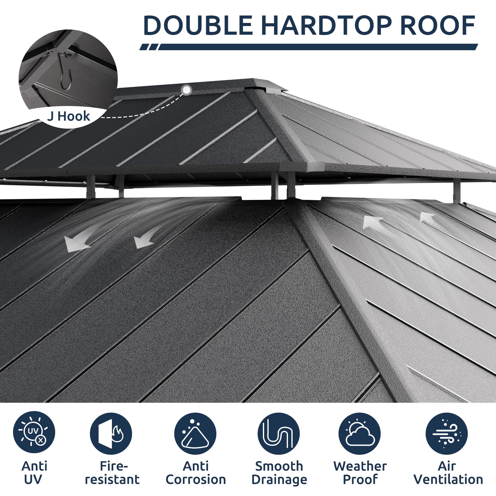 Hardtop Gazebo, Outdoor Aluminum Gazebo with Galvanized Steel Double Roof