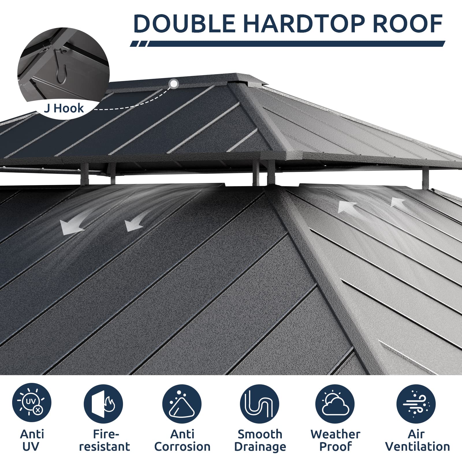 Hardtop Gazebo, Outdoor Aluminum Gazebo with Galvanized Steel Double Roof