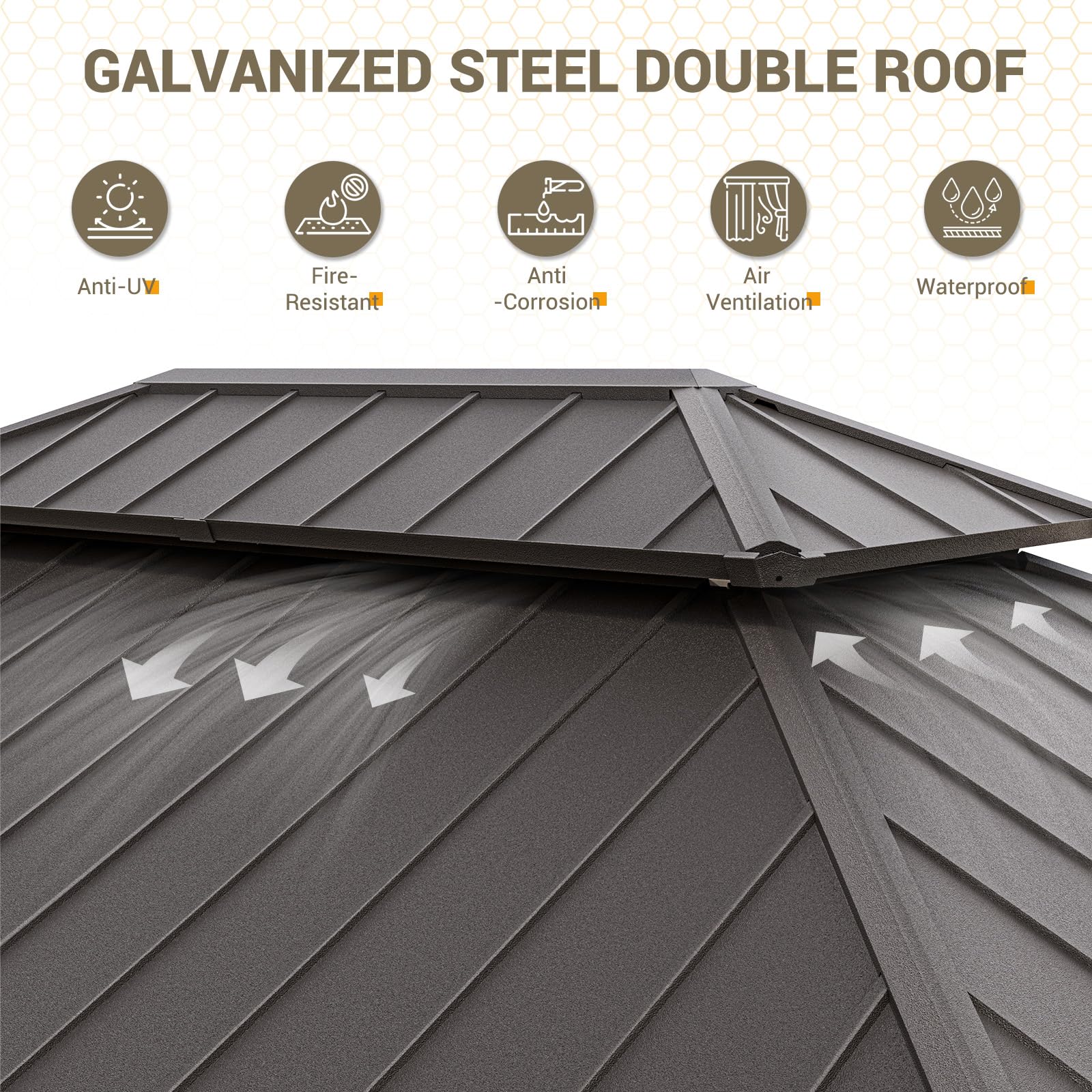 Hardtop Gazebo, Outdoor Aluminum Gazebo with Galvanized Steel Double Roof