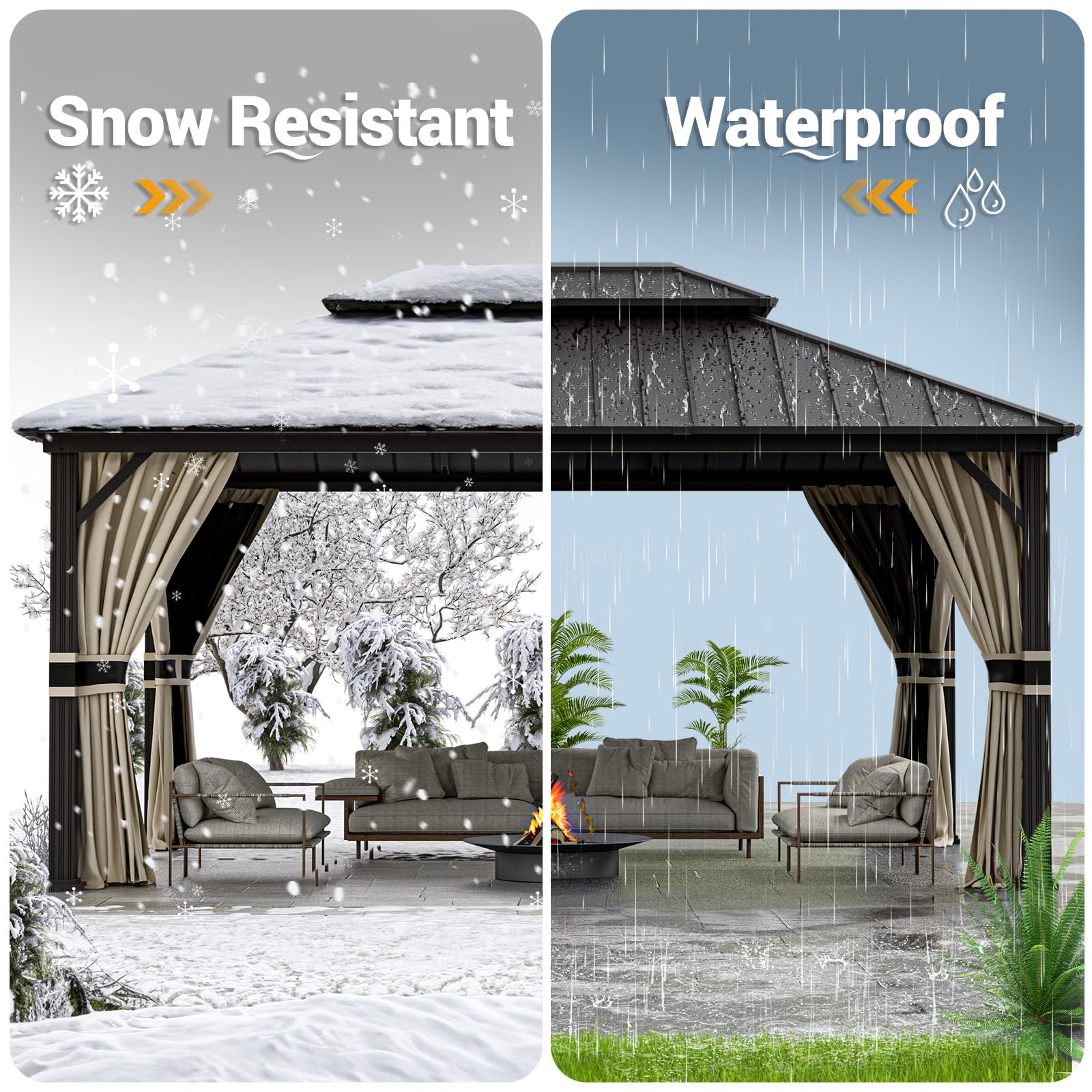 Hardtop Gazebo, Outdoor Aluminum Gazebo with Galvanized Steel Double Roof