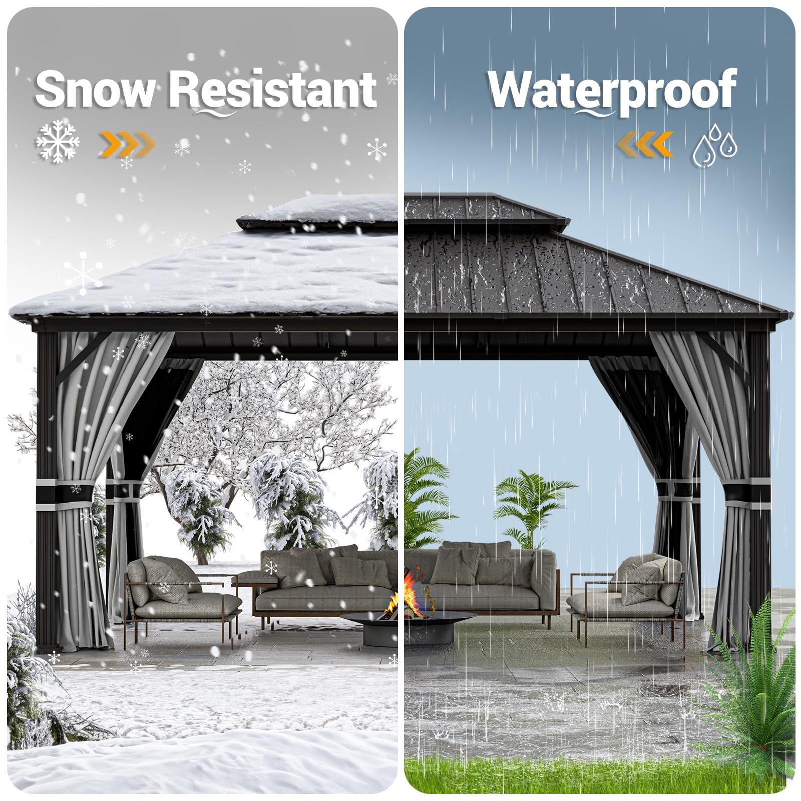 Hardtop Gazebo, Outdoor Aluminum Gazebo with Galvanized Steel Double Roof