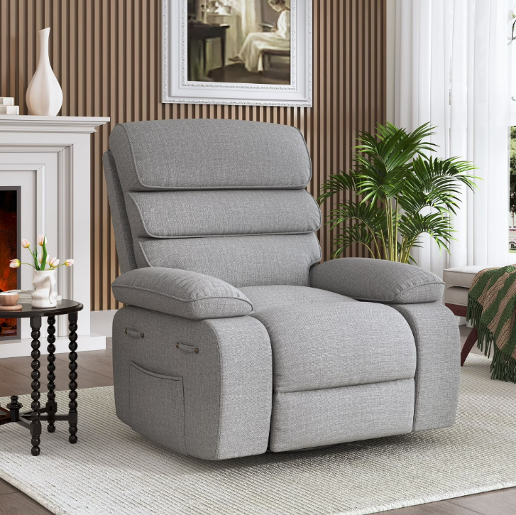 FIONA'S MAGIC Oversized Electric Recliner Chair with Heat and Massage, Adjustable Recline for Living Room (Light Gray 35" Seat Width)