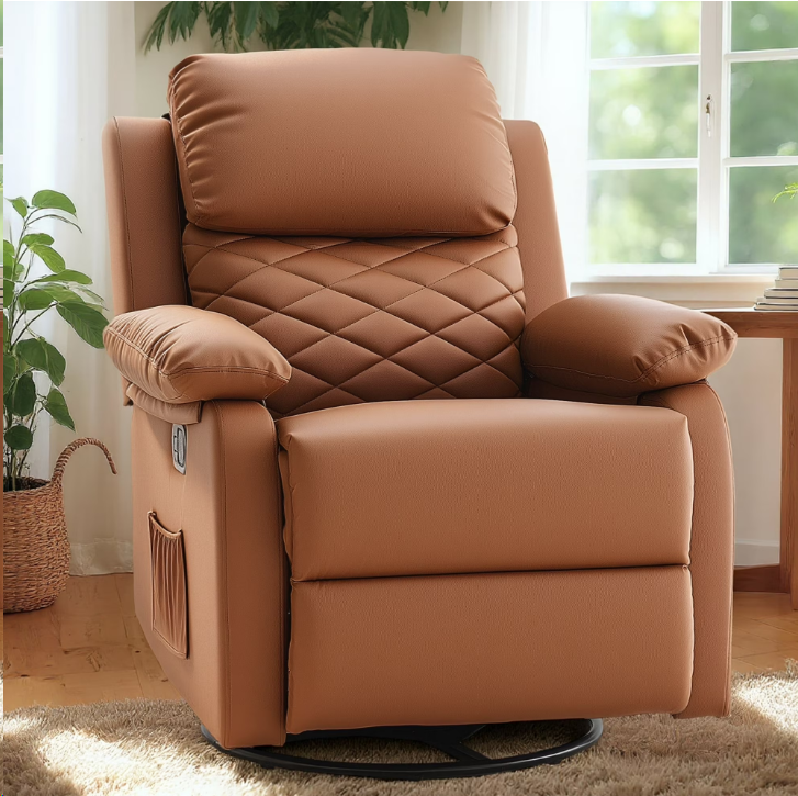 FIONA'S MAGIC Electric Recliner Chair, Adjustable Recline for Living Room, PU Leather, Brown