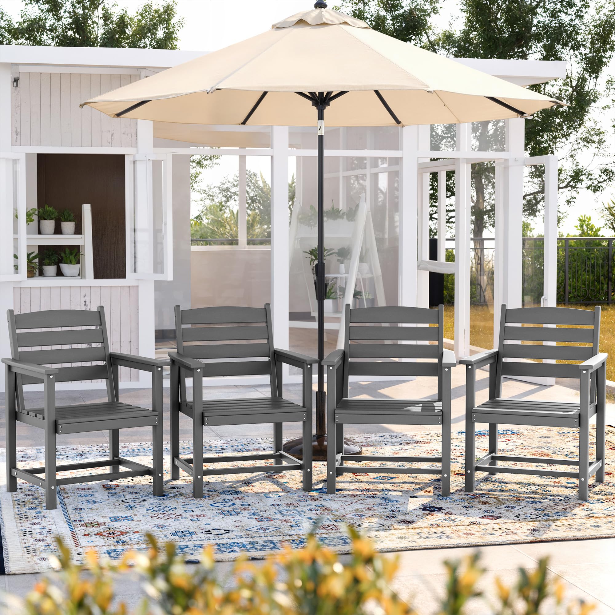 UDPATIO All-Weather HDPE Patio Chairs Set of 4, Oversized Outdoor Dining Chairs with 400 lbs Weight Capacity, Easy to Assemble, Gray