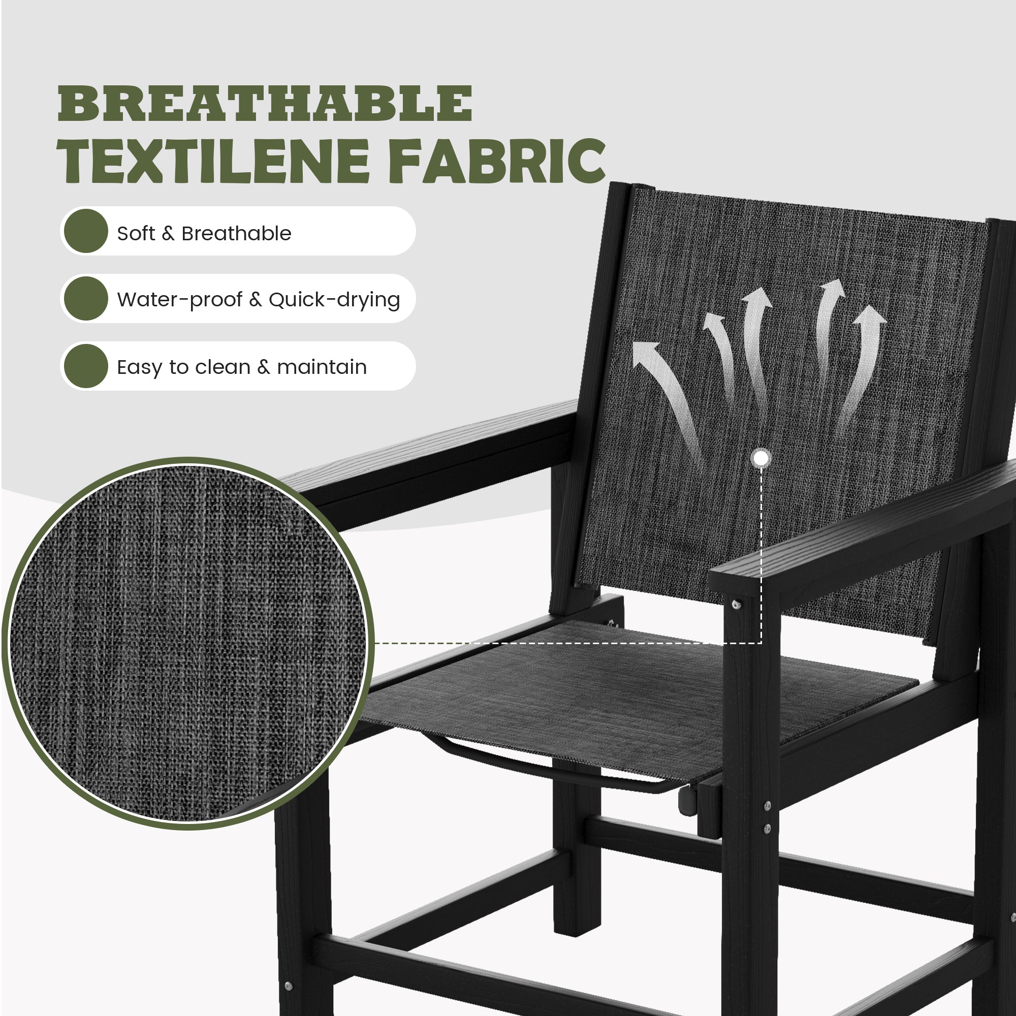 UDPATIO HDPE Outdoor Chairs Patio Dining Chair Set of 2 All Weather for Poolside Deck