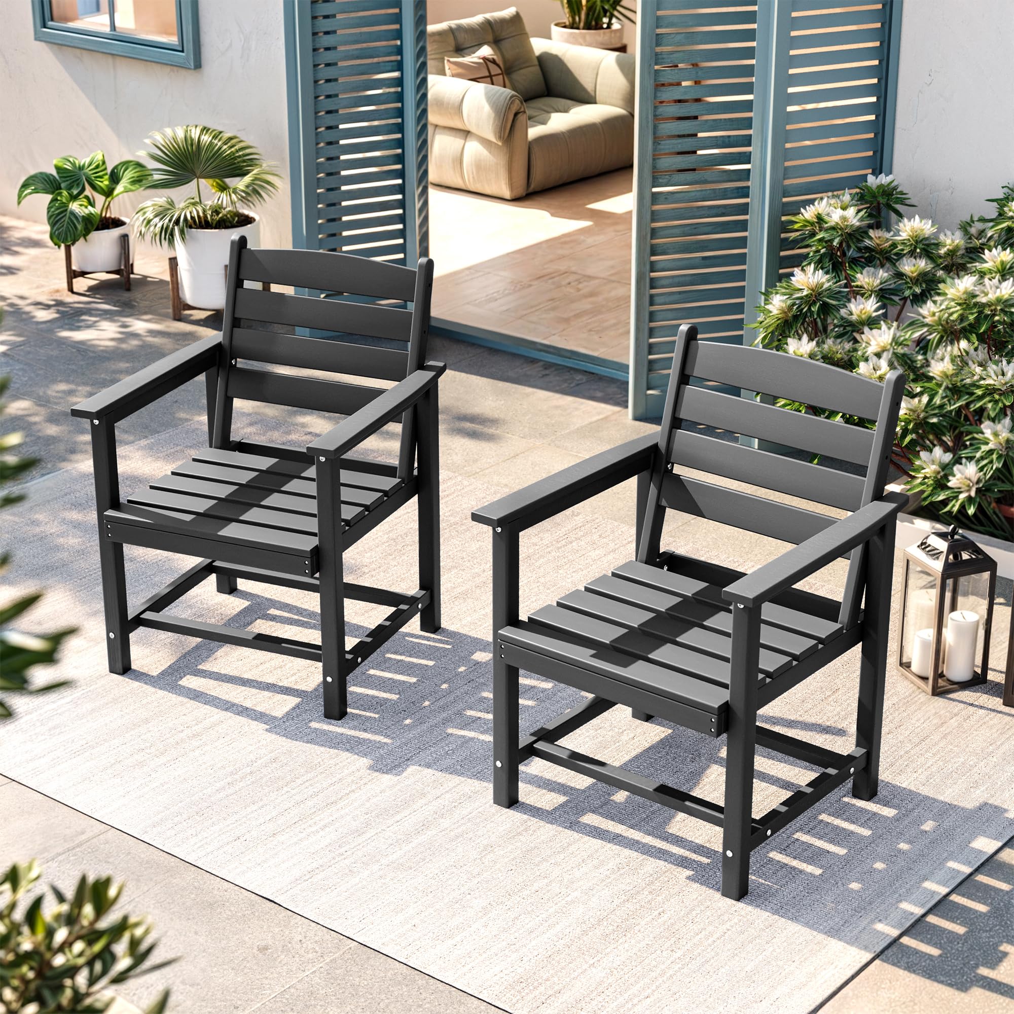UDPATIO HDPE Patio Chairs Set of 2, Heavy Duty Wood-Like Outdoor Furniture for Garden, Backyard, Deck, Porch, Lawn, Black