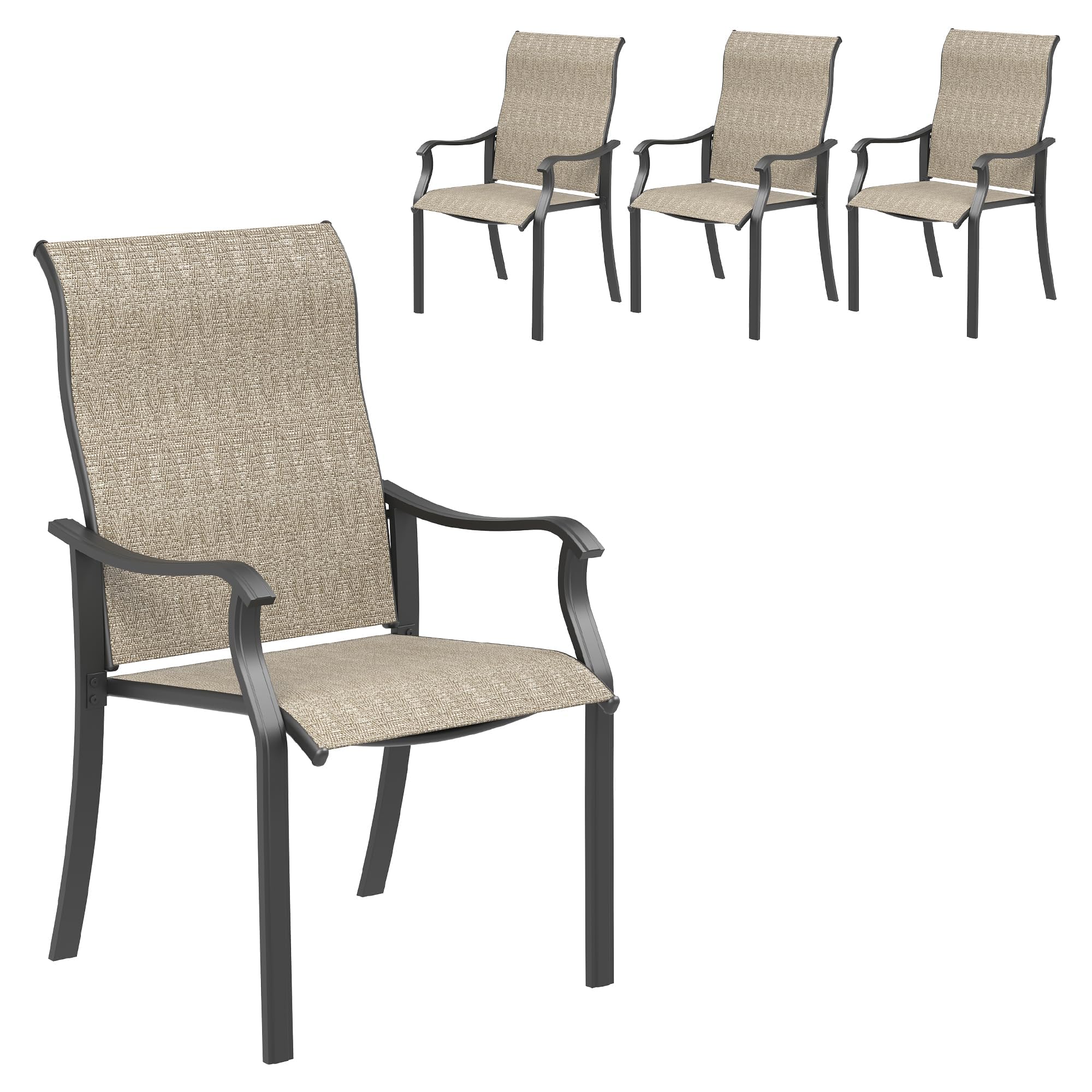 UDPATIO Patio Dining Chairs Set of 4, High Back Wide Seat Outdoor Furniture Chairs with All Weather Breathable Textilene, for Lawn Garden Backyard, Brown