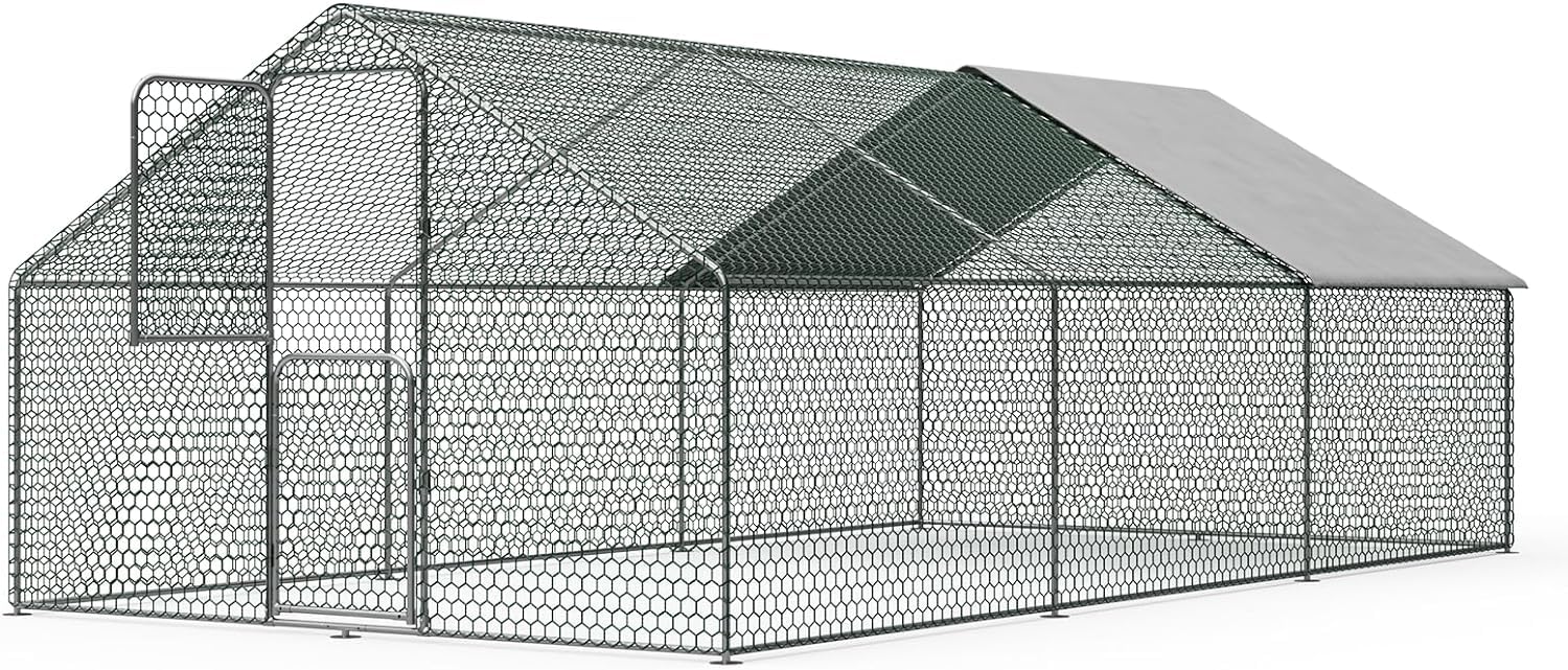 UDPATIO Extra Large Metal Chicken Run with Waterproof & Anti-Ultraviolet Cover, Hen Pen Walk-in Chicken Coops for Yards Dog Kennel Duck House Poultry Cage for Duck Rabbit Goat(18x10x6 FT)