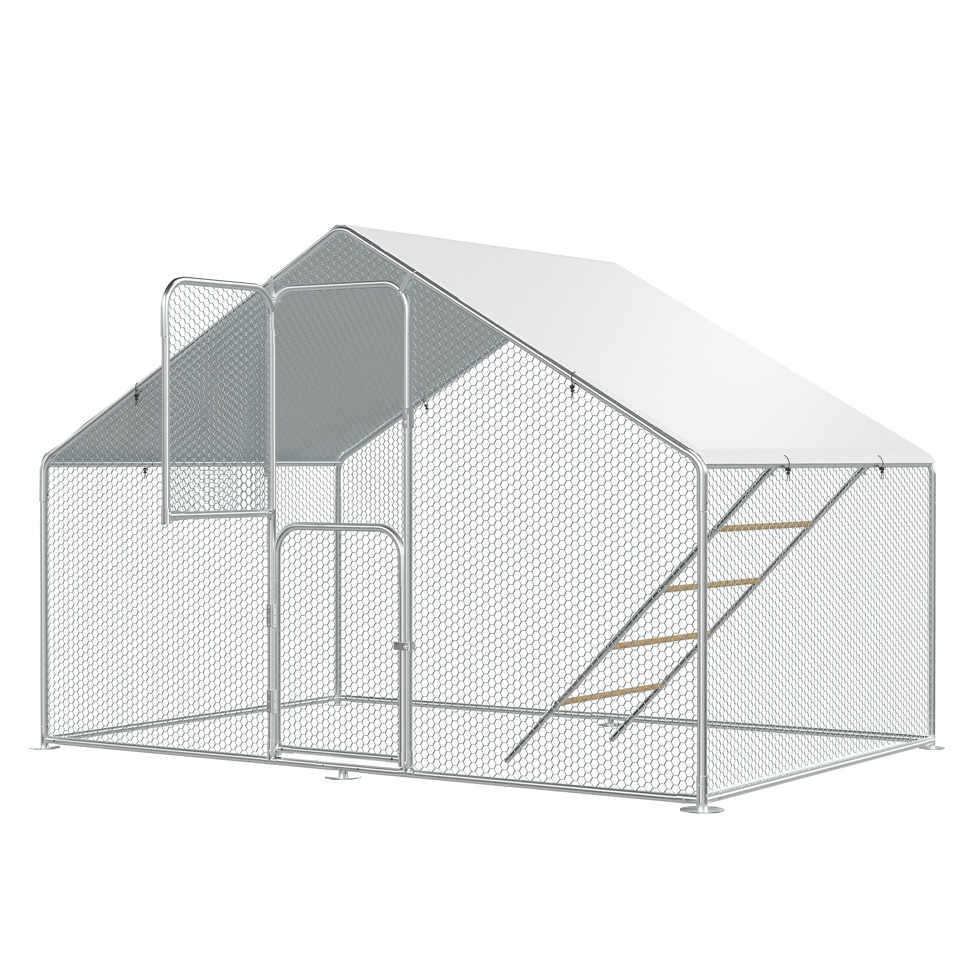 Chicken Coop & Metal Run - Spacious Walk In Pen for 10 Chickens with Double Feed Door, UV-Resistant Cover, Galvanized Frame - Duck & Rabbit House