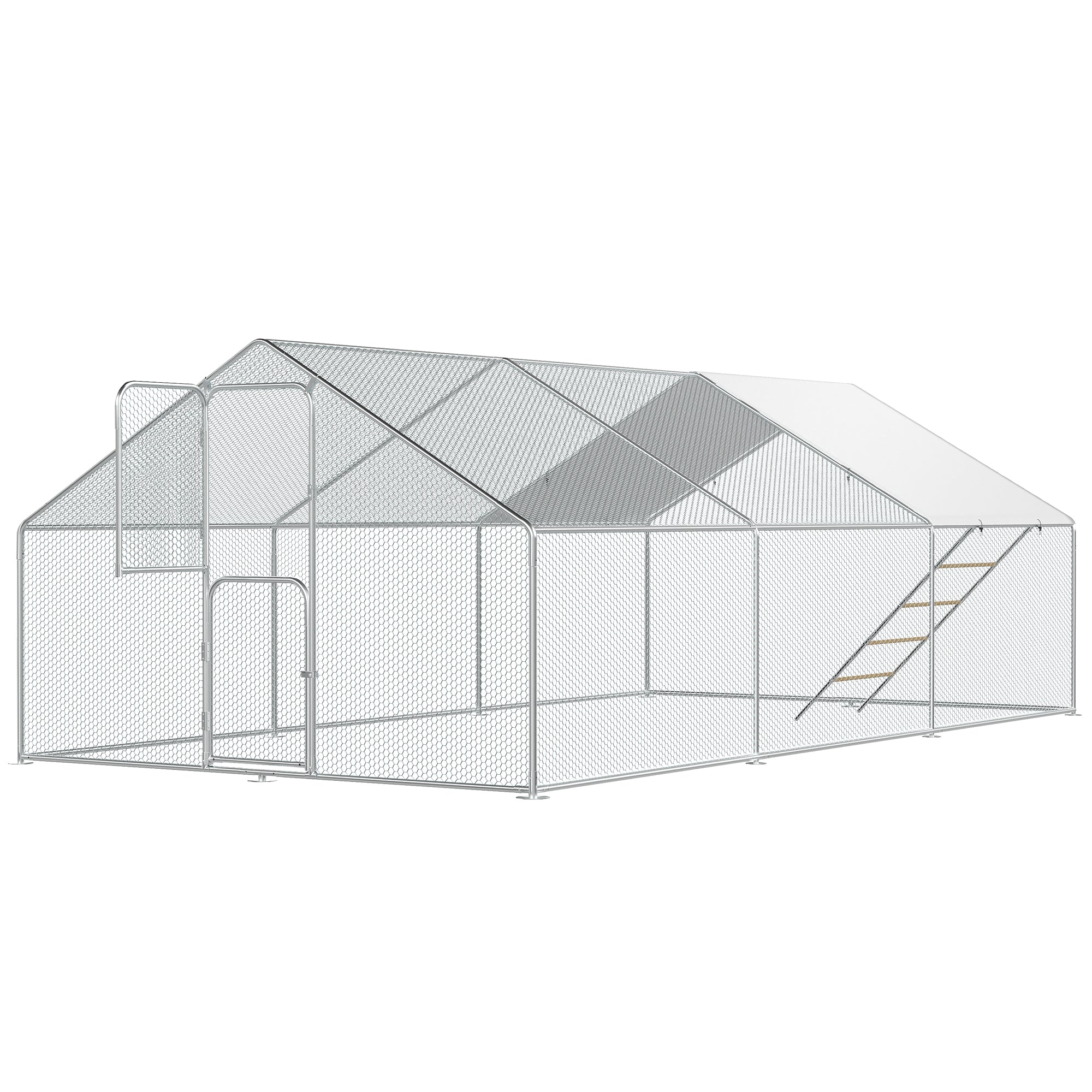 Large Chicken Coop & Metal Run - Spacious Walk In Pen for 20-30 Chickens with Double Feed Door, UV-Resistant Cover, Galvanized Frame - Duck & Rabbit House