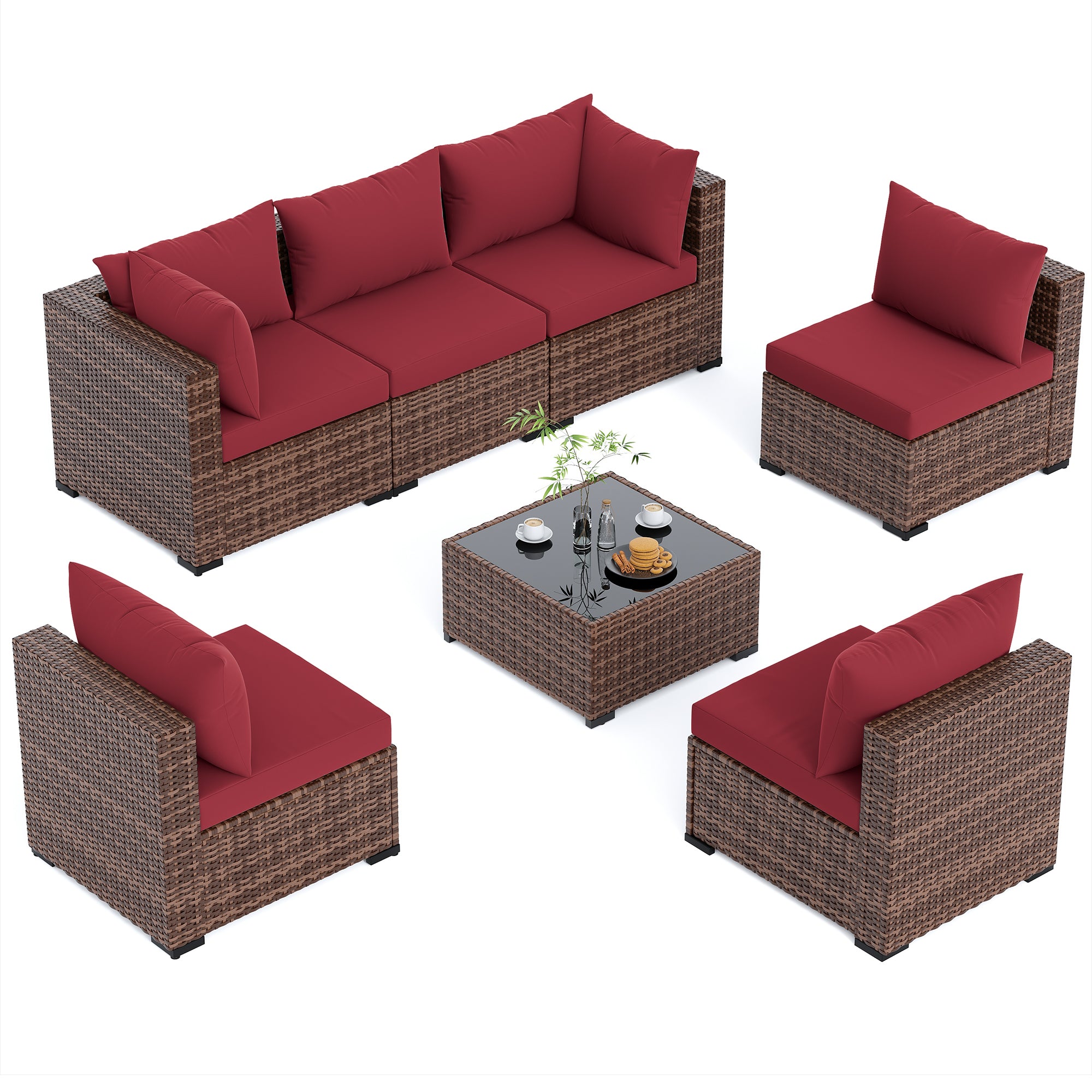 UDPATIO Patio Furniture Set, Outdoor Sectional Sofas with Wicker Coffee Table, Outdoor Patio Conversation Set for Garden, Backyard Dark Grey