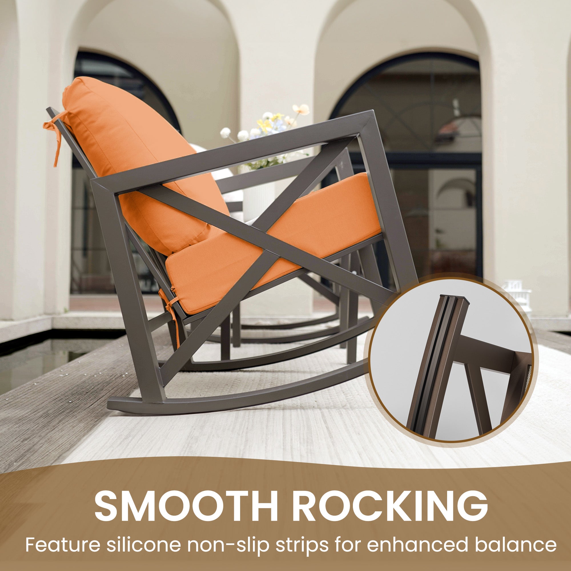 UDPATIO Rocking Chair Outdoor Set 2 with Coffee Table, 3 Piece Metal Rocking Bistro Set with 6.5" Water-Resistant Cushions, Oversized, 350lbs Heavy-Duty, for Porch, Patio, Balcony