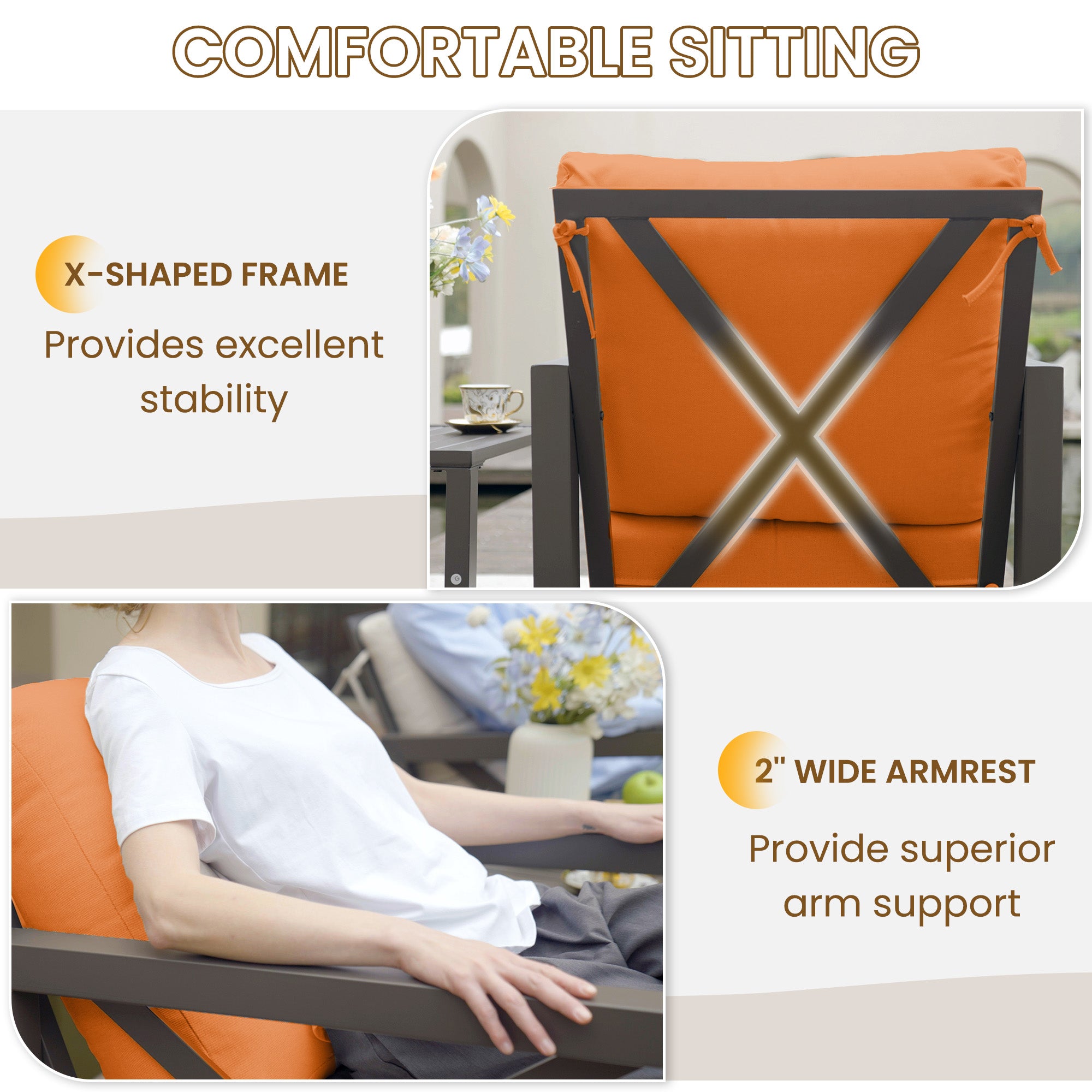 UDPATIO Rocking Chair Outdoor Set 2 with Coffee Table, 3 Piece Metal Rocking Bistro Set with 6.5" Water-Resistant Cushions, Oversized, 350lbs Heavy-Duty, for Porch, Patio, Balcony