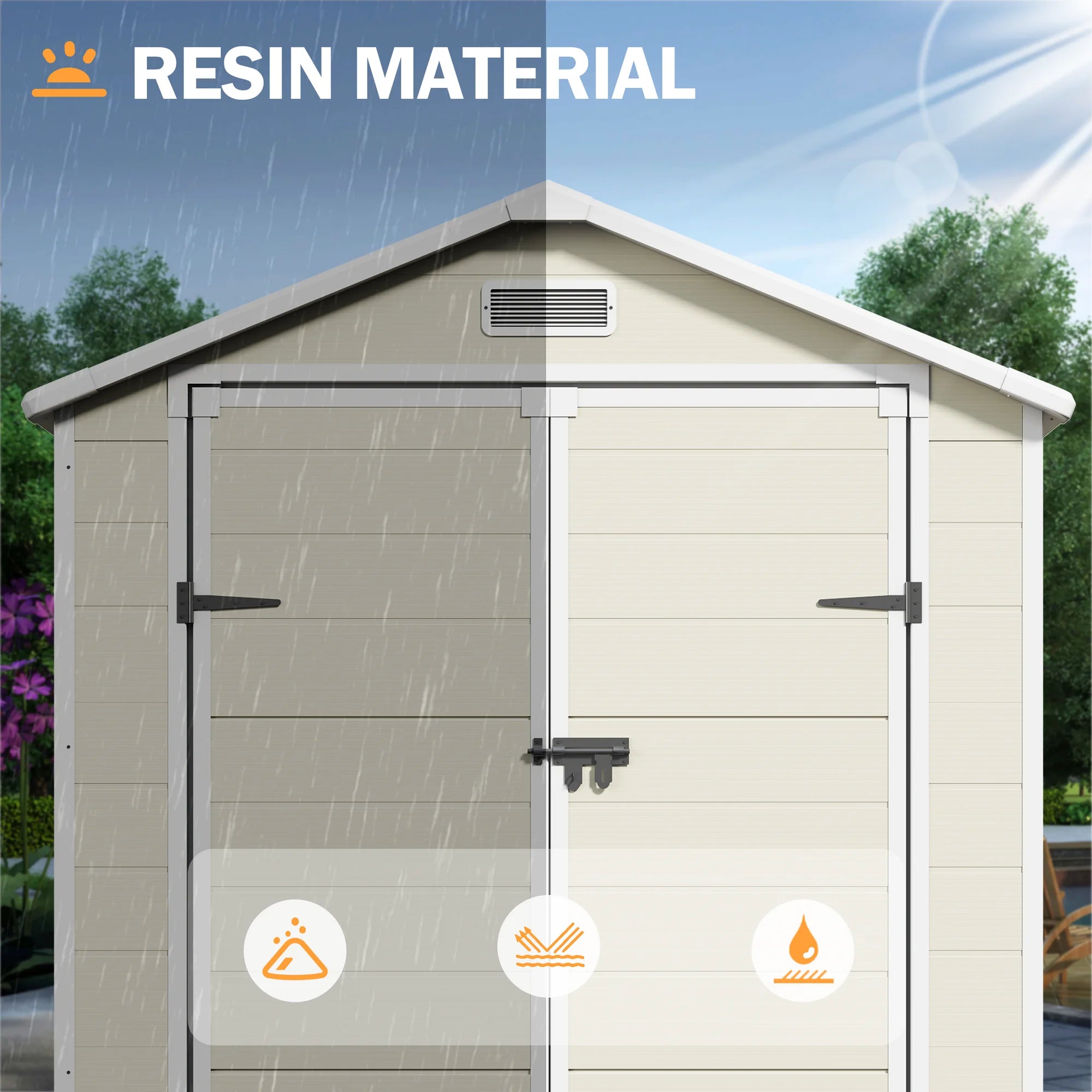 UDPATIO Outdoor Resin Storage Shed 6x4.5 FT, Resin Garden Shed with Lockable Door for Backyard, Patio,Lawn, Grey White