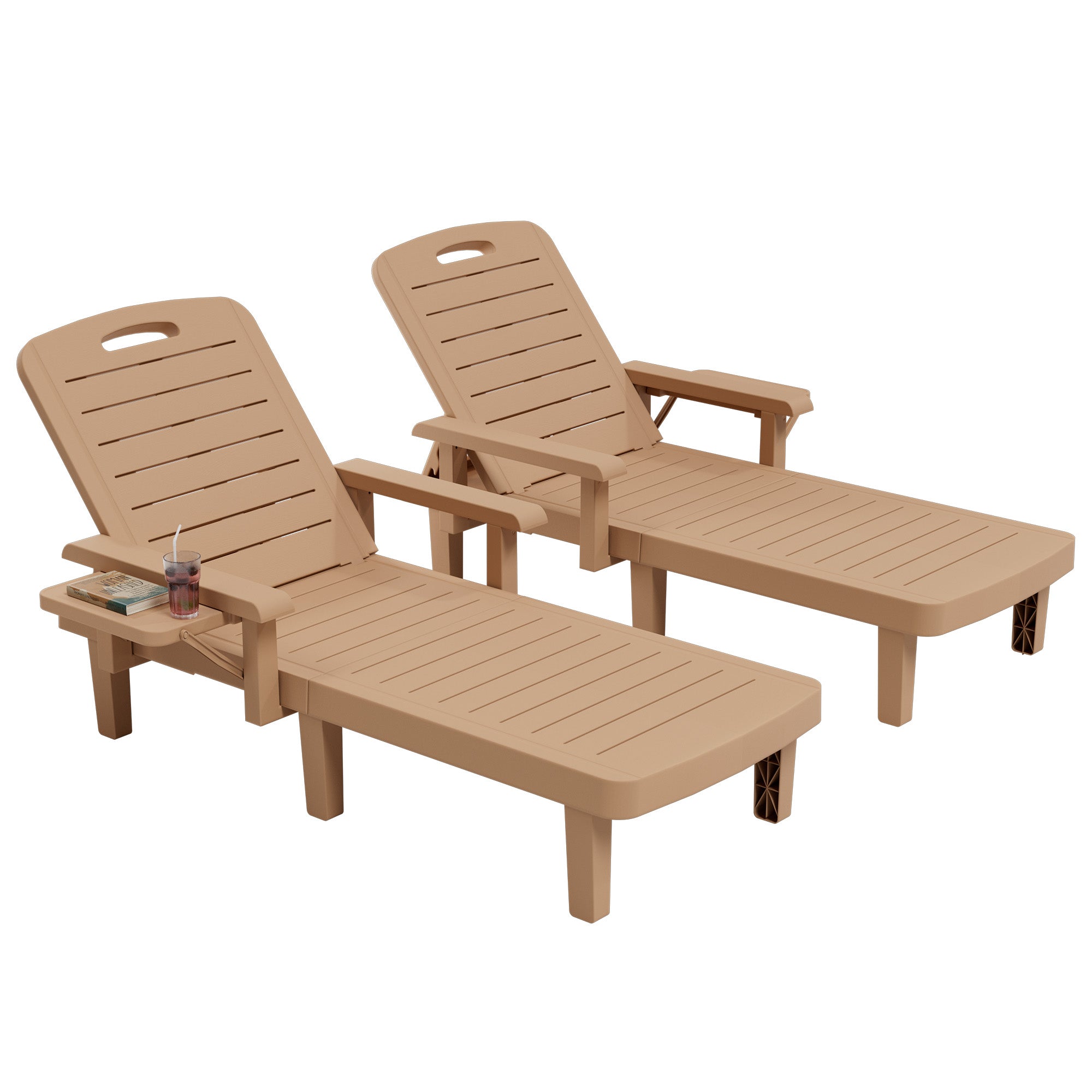 UDPATIO Oversized Pool Lounge Chairs Set of 2, Waterproof Resin Pool Chaise Lounges with Armrests and Cup Holder Tray, 5 Level Adjustable Backrest, for Poolsode, Lawn, Beach, Backyard