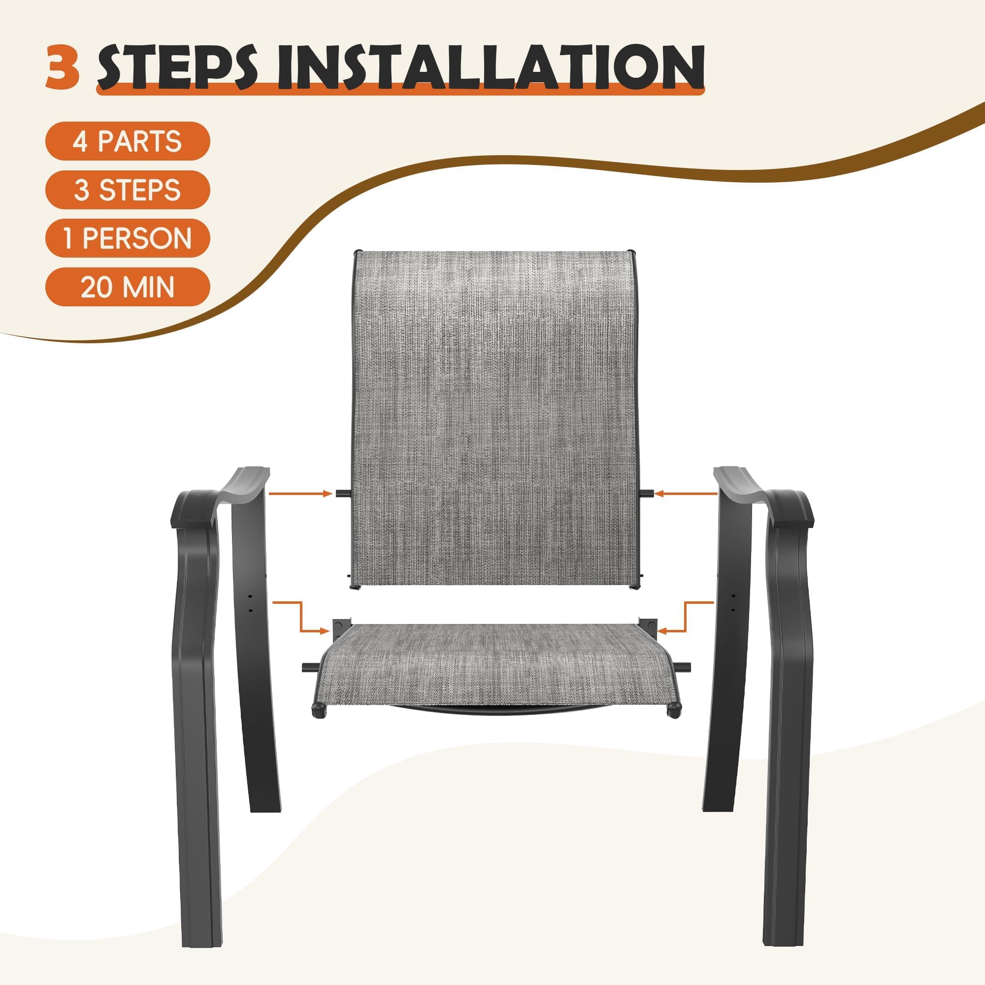 UDPATIO Outdoor Dining Chairs Set of 4, High Back Wide Seat Patio Furniture Chairs with All Weather Breathable Textilene, for Lawn Garden Backyard, Grey White