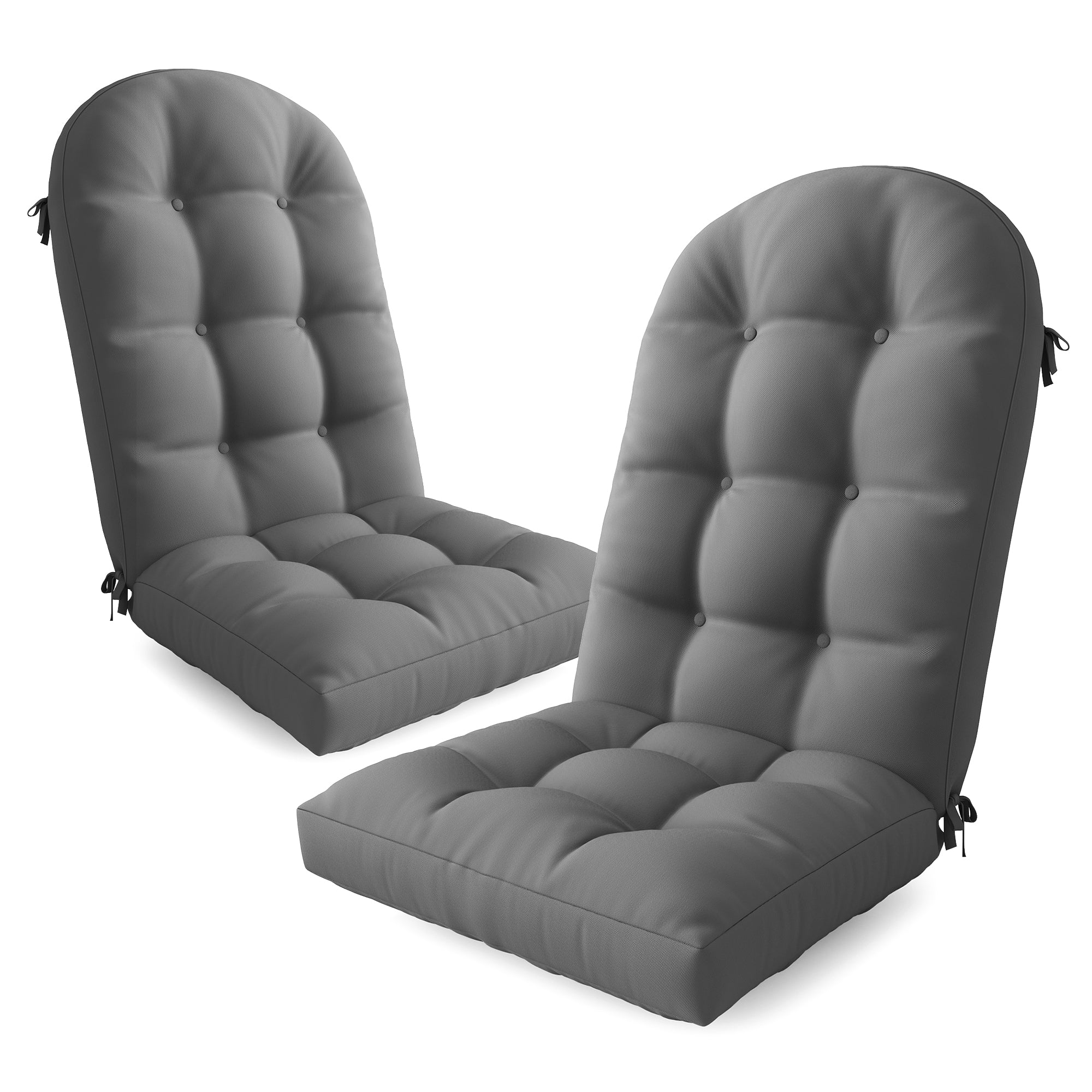 Adirondack Chair Cushion Set of 2 with Ties - Sunproof Waterproof Outdoor High Back Seat Pads for Rocking Chairs, Patio, Deck, Porch, Lawn (Upper & Lower Back Support)