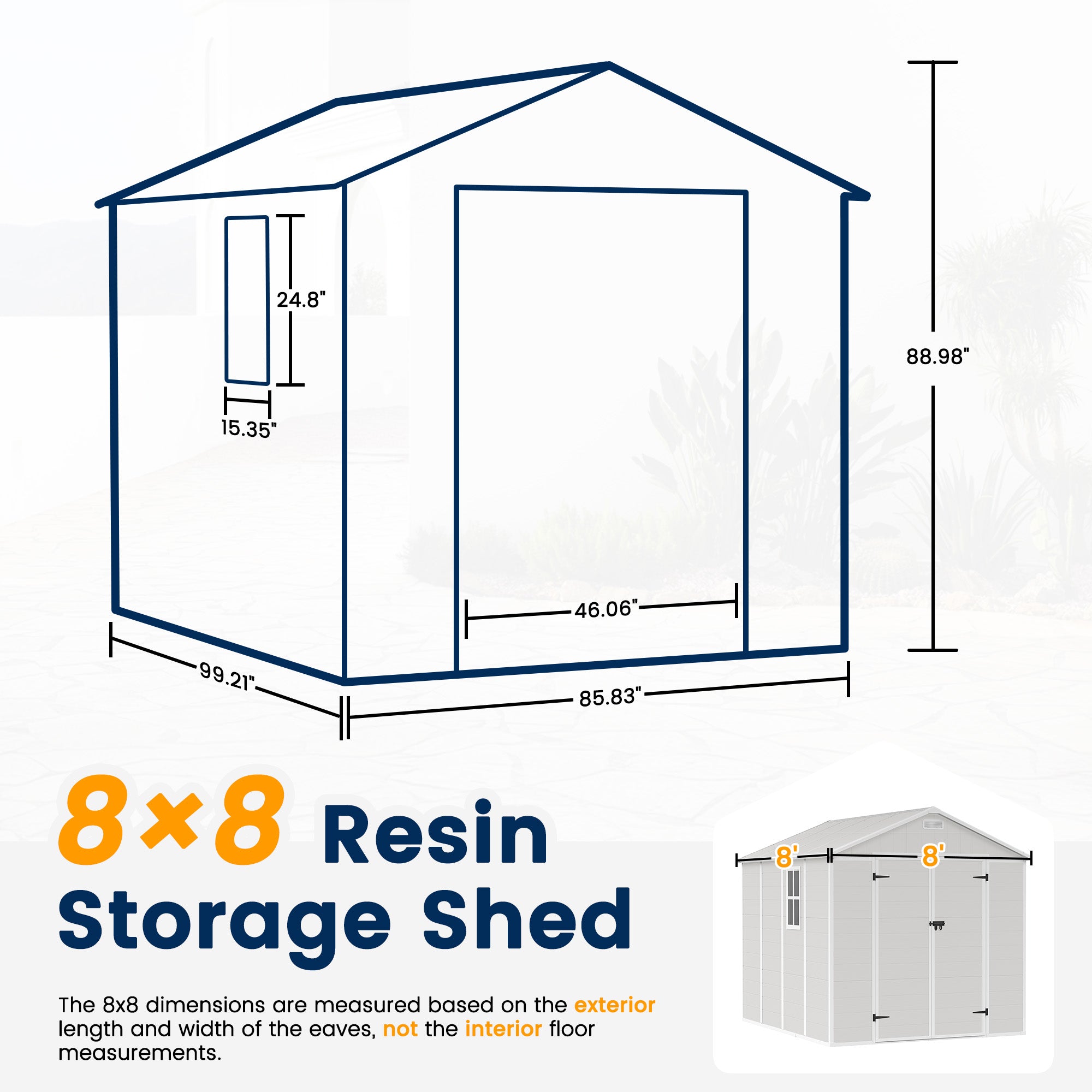 UDPATIO Resin Storage Shed 8 x 8 FT, Outdoor Garden Sheds with Floor Plastic Patio Outdoor Storage Shed with Lockable Door, Sandstone