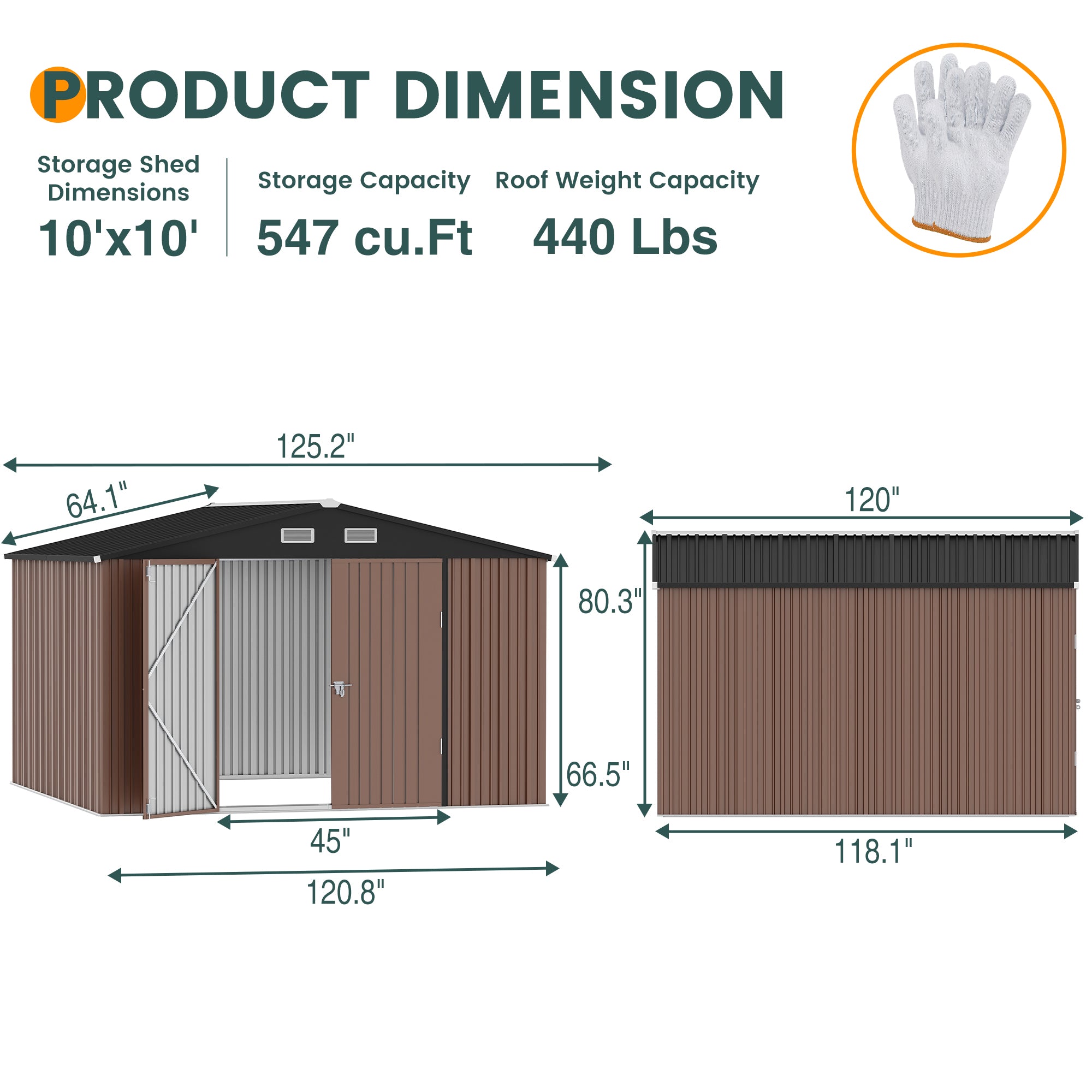 UDPATIO Outdoor Storage Shed 10x10 FT, Outside Sheds & Outdoor Storage Metal Galvanized Steel Yard, Lawn, with Lockable Door for Can, Bike, Lawnmower,Dark Brown