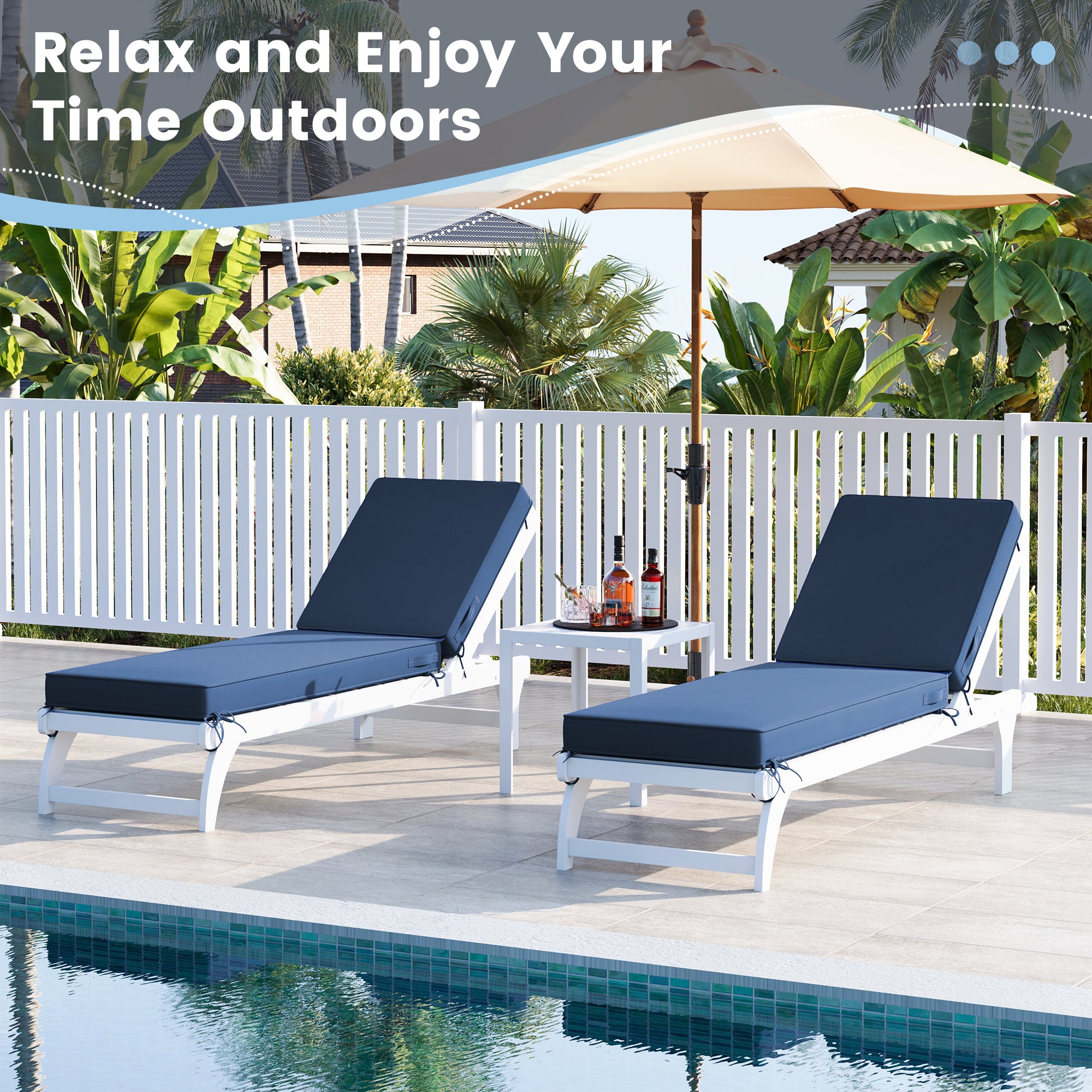 UDPATIO 2PCS Chaise Lounge Cushions, Oversized Thick 4-Inch Foam Pad, Fade-Proof Cover Chair Replacement for Patio, Poolside, Lawn, Deck & Outdoor Furniture - Removable Accessories (72"x21"x4")