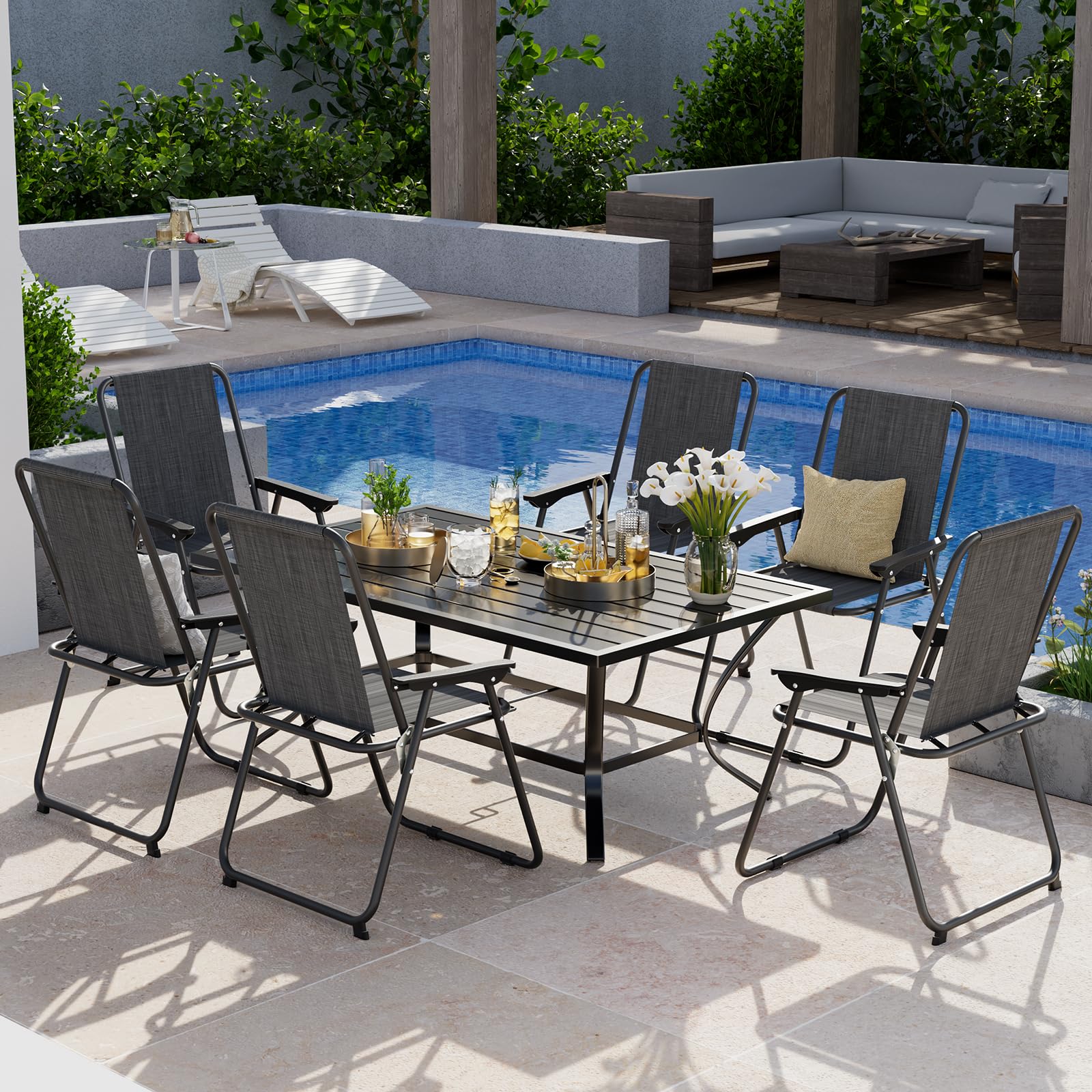 UDPATIO Patio Folding Chairs Set of 6, Lightweight Portable Patio Chair with Sturdy Steel Frame and Weather-Resistant Textilene Fabric, Black