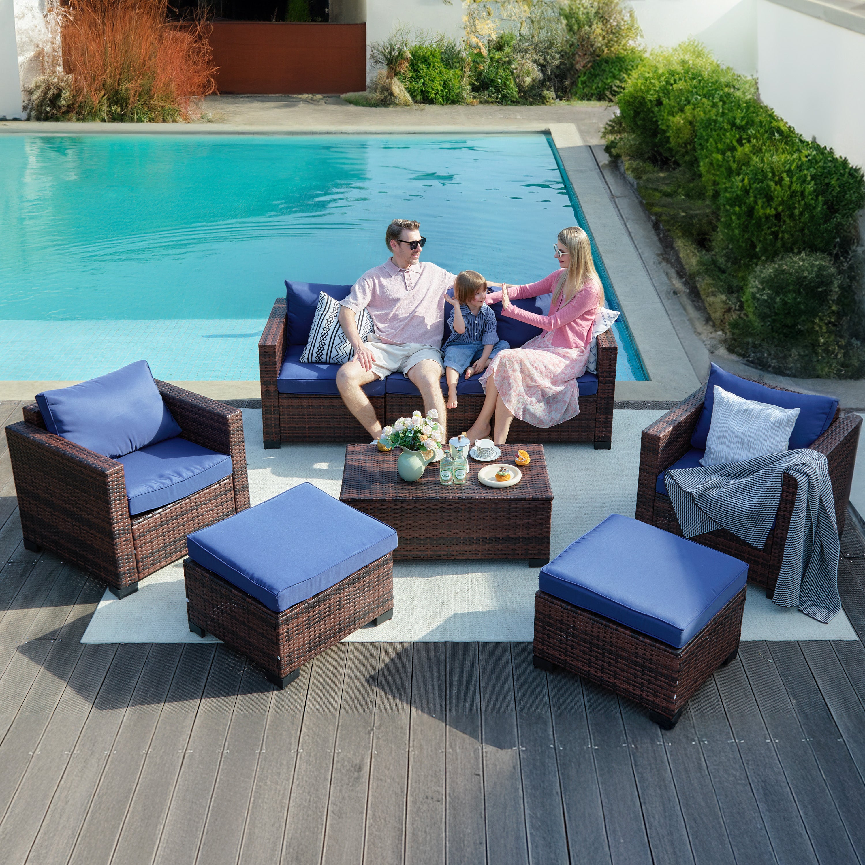 B0CJ6QDVTH Patio Furniture Sets with Ottoman & Storage Table