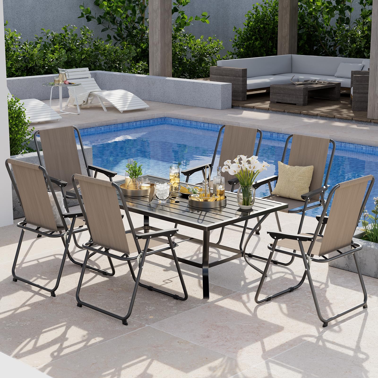 UDPATIO Patio Folding Chairs Set of 6, Lightweight Portable Patio Chair with Sturdy Steel Frame and Weather-Resistant Textilene Fabric, Brown