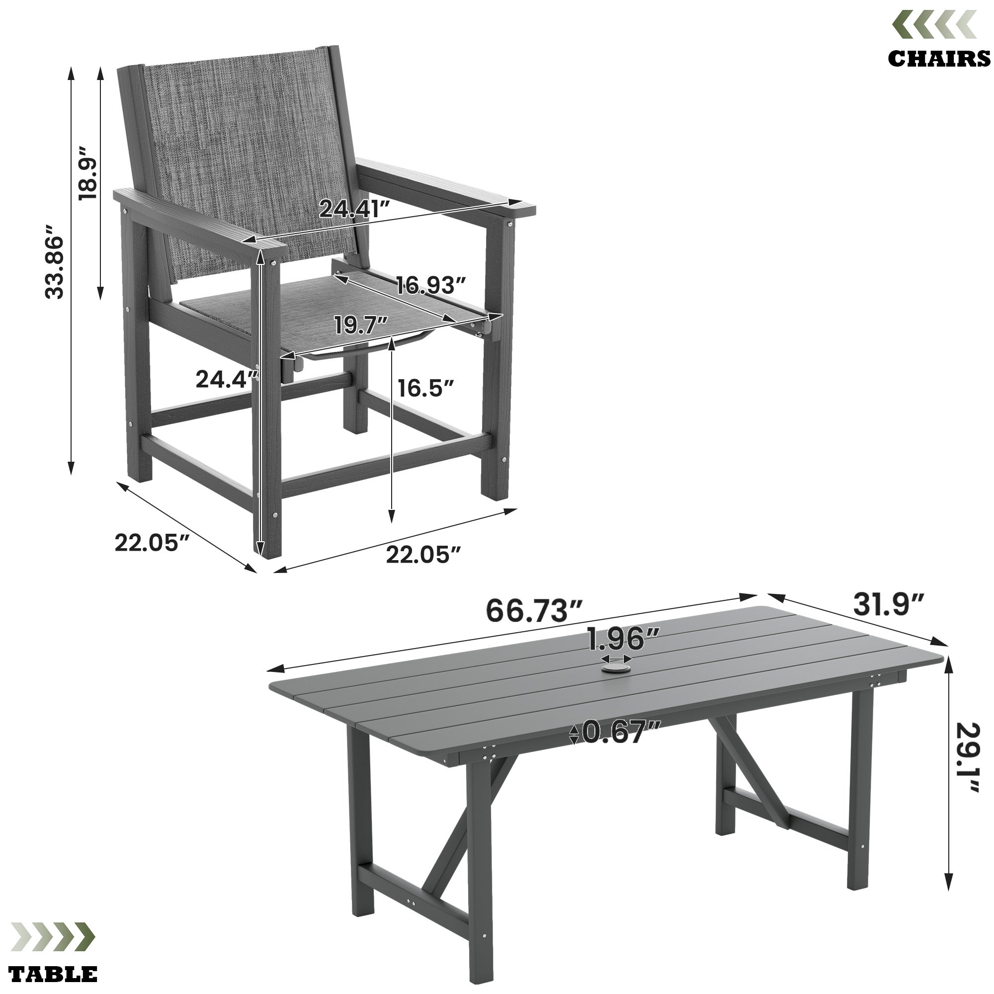 UDPATIO 7PCS HDPE Patio Dining Set of  6 - Heavy Duty Outdoor Deck Table & Chairs for Poolside, Garden, Backyard - All-Weather Resistant Outdoor Table Sets