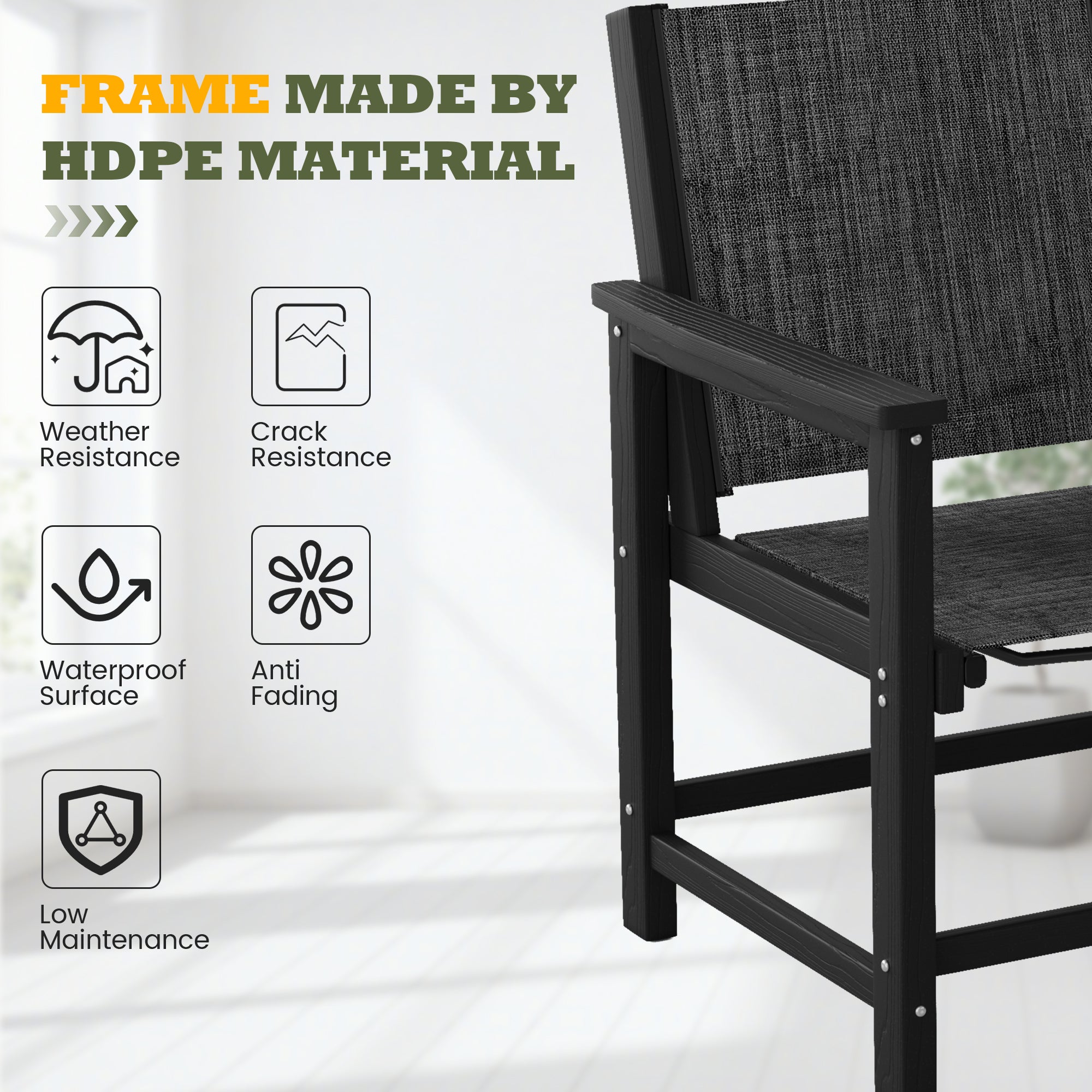 UDPATIO HDPE Outdoor Chairs Patio Dining Chair Set of 2 All Weather for Poolside Deck