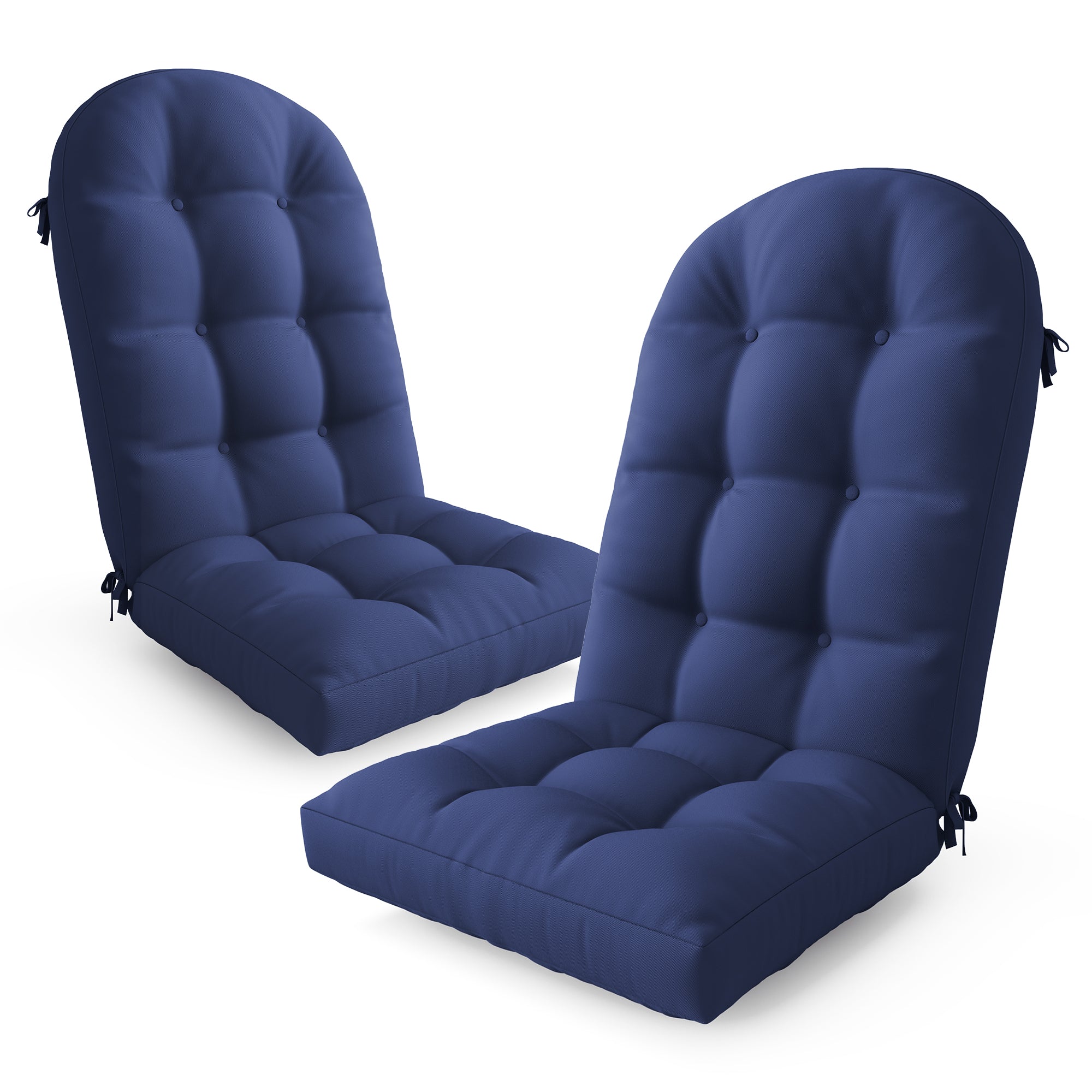 Adirondack Chair Cushion Set of 2 with Ties - Sunproof Waterproof Outdoor High Back Seat Pads for Rocking Chairs, Patio, Deck, Porch, Lawn (Upper & Lower Back Support)