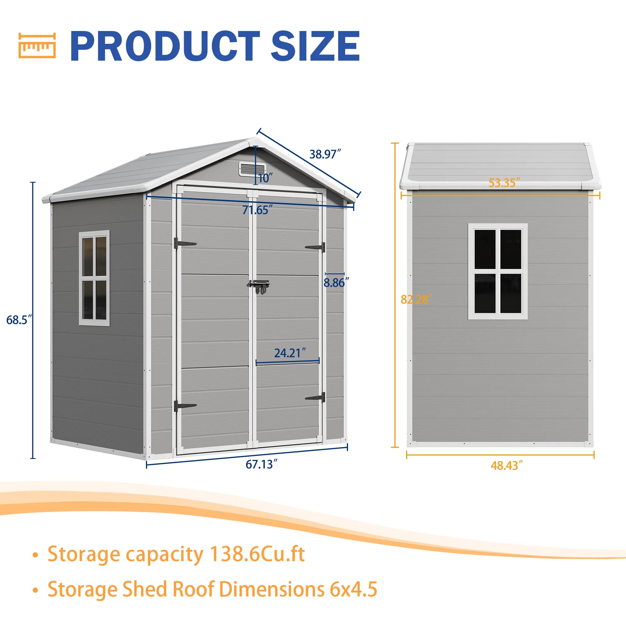 UDPATIO Outdoor Resin Storage Shed 6x4.5 ft, Plastic Garden Shed with Lockable Door for Backyard, Patio, Lawn, Grey White