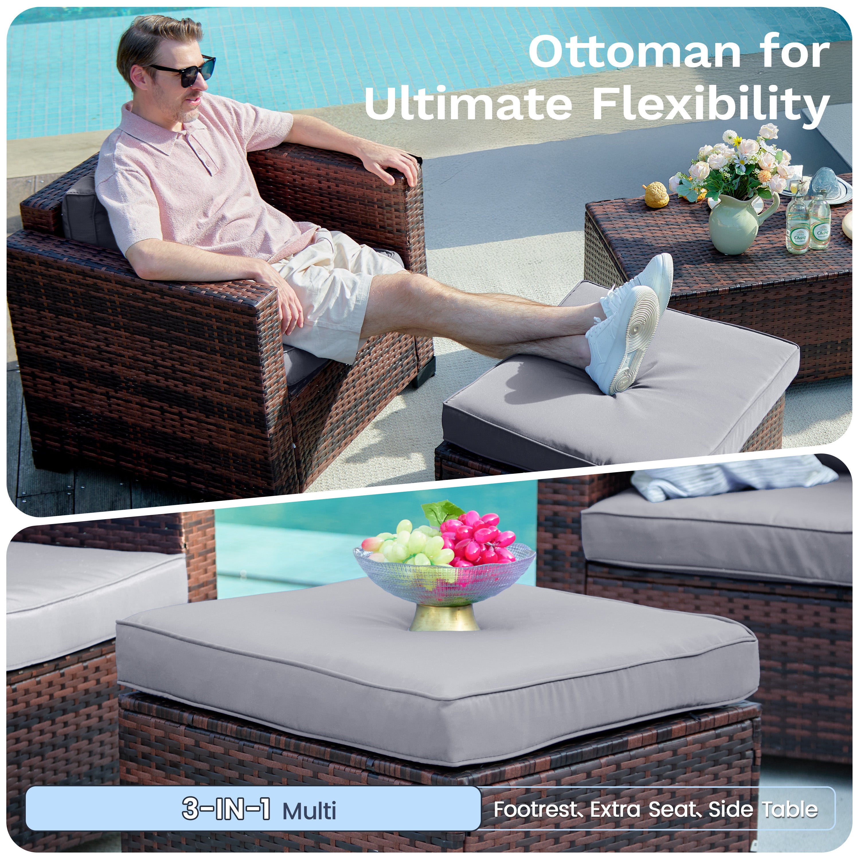 B0CJ6QDVTH Patio Furniture Sets with Ottoman & Storage Table