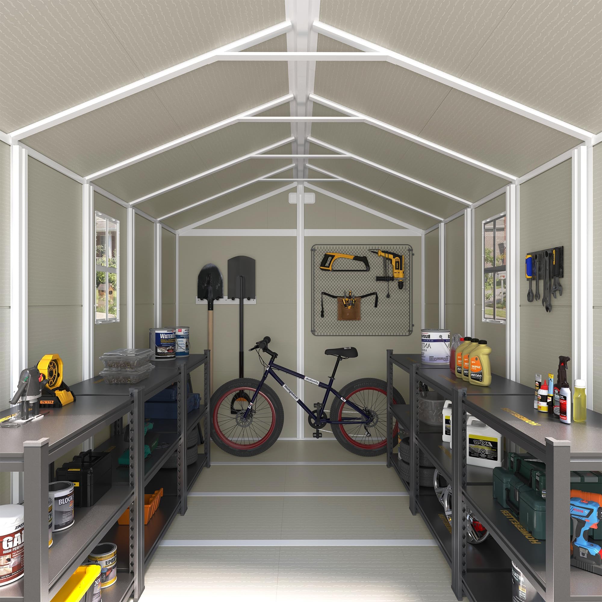 UDPATIO Outdoor Storage Shed 8 x 10 FT, Resin Garden Sheds with Floor Plastic Patio Outdoor Storage with Lockable Door for Tool, Bike, Garbage Sandstone