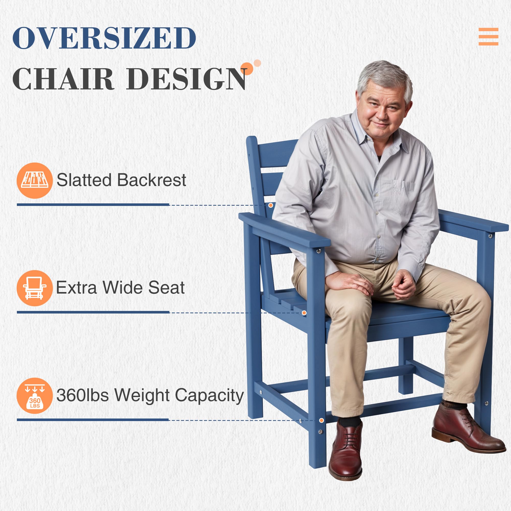 UDPATIO Patio Dining Chairs Set of 4, All Weather HDPE Outdoor Dining Chairs for Lawn, Garden, Balcony, Blue