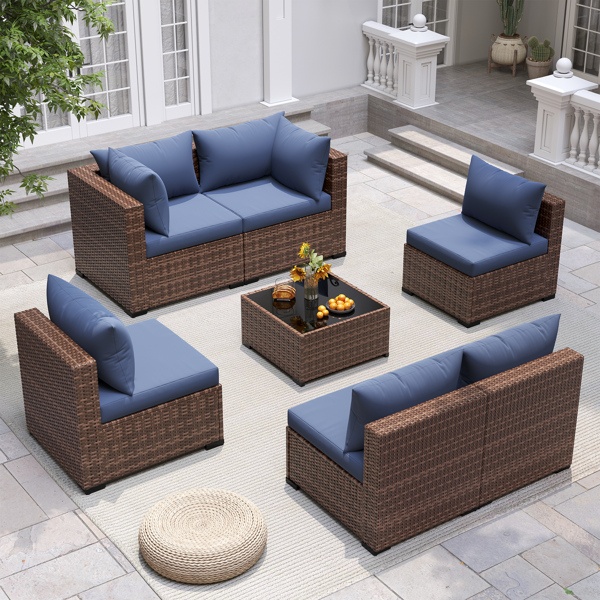 UDPATIO Patio Furniture Set, Outdoor Sectional Sofas with Wicker Coffee Table, Outdoor Patio Conversation Set for Garden, Backyard Dark Grey