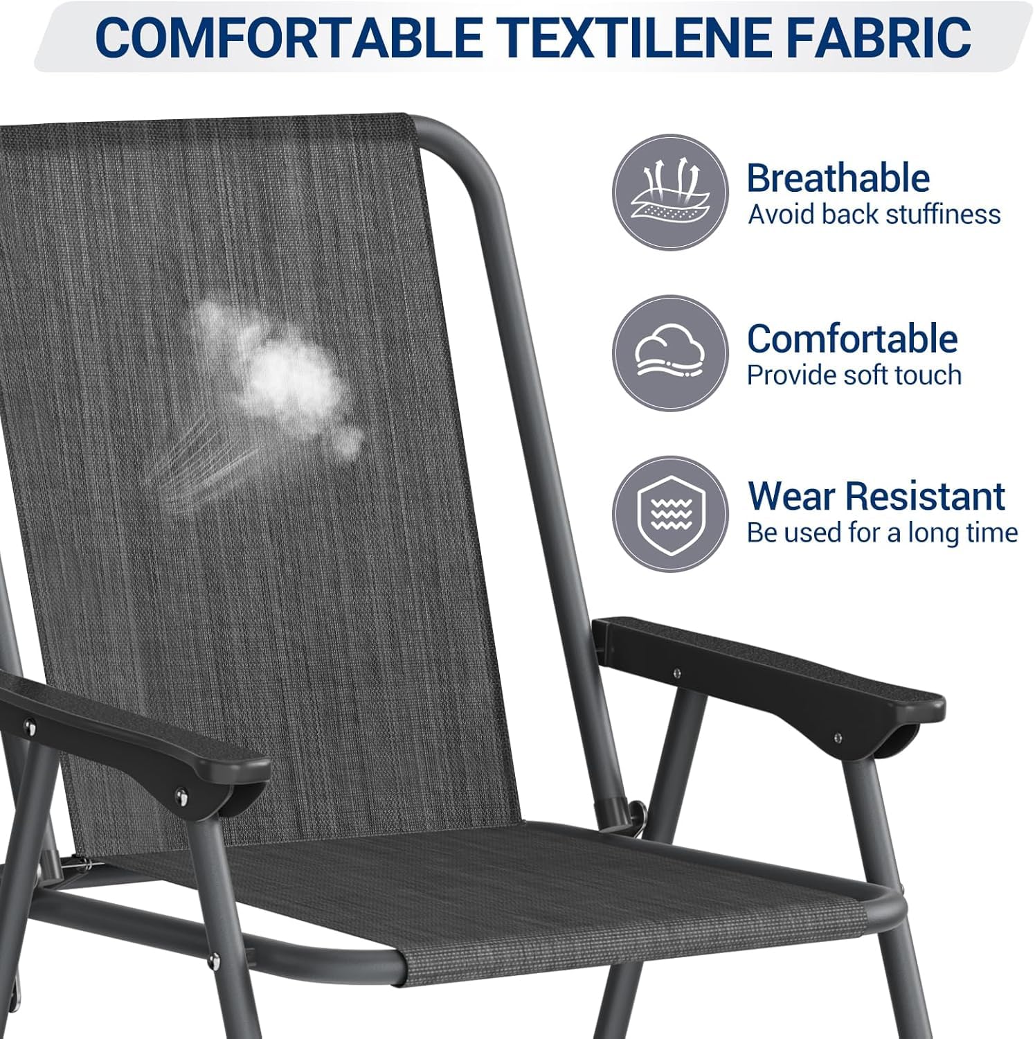 UDPATIO Folding Patio Chairs Set, Patio Dining Chairs Set of 4 and 31.5" Metal Table with 1.57" Umbrella Hole, Black