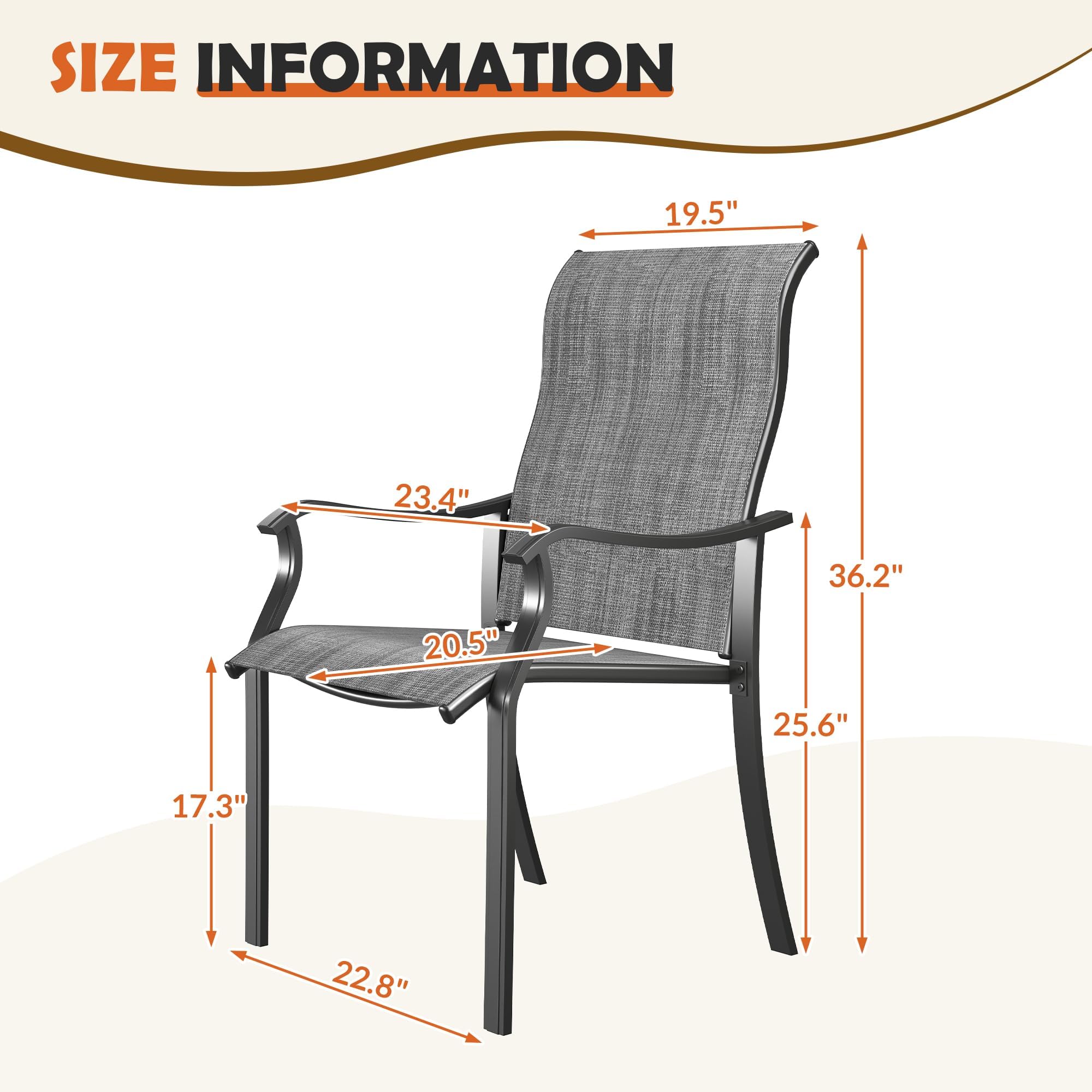 UDPATIO Outdoor Dining Chairs Set of 4, High Back Wide Seat Patio Furniture Chairs with All Weather Breathable Textilene, for Lawn Garden Backyard, Dark Grey