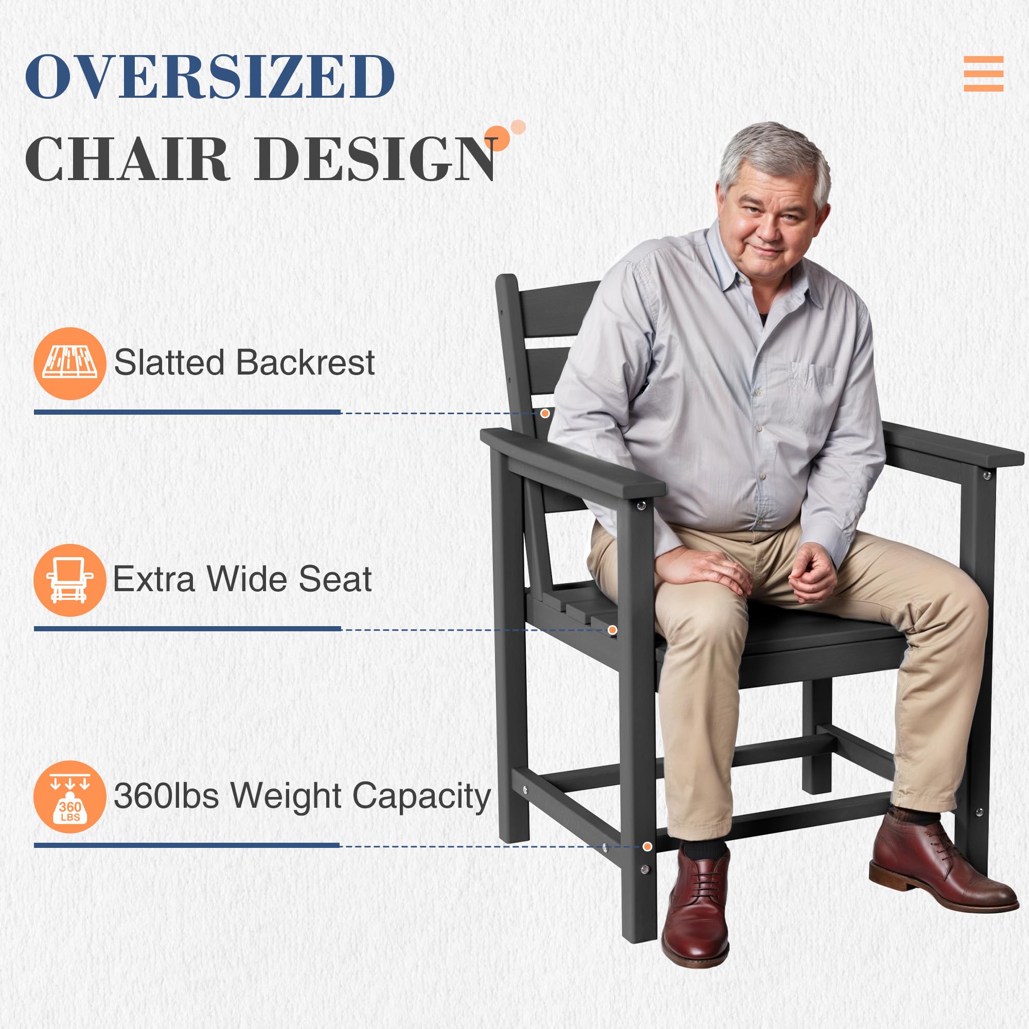 UDPATIO HDPE Patio Chairs Set of 4, Heavy Duty Wood-Like Outdoor Furniture for Garden, Backyard, Deck, Porch, Lawn, Black