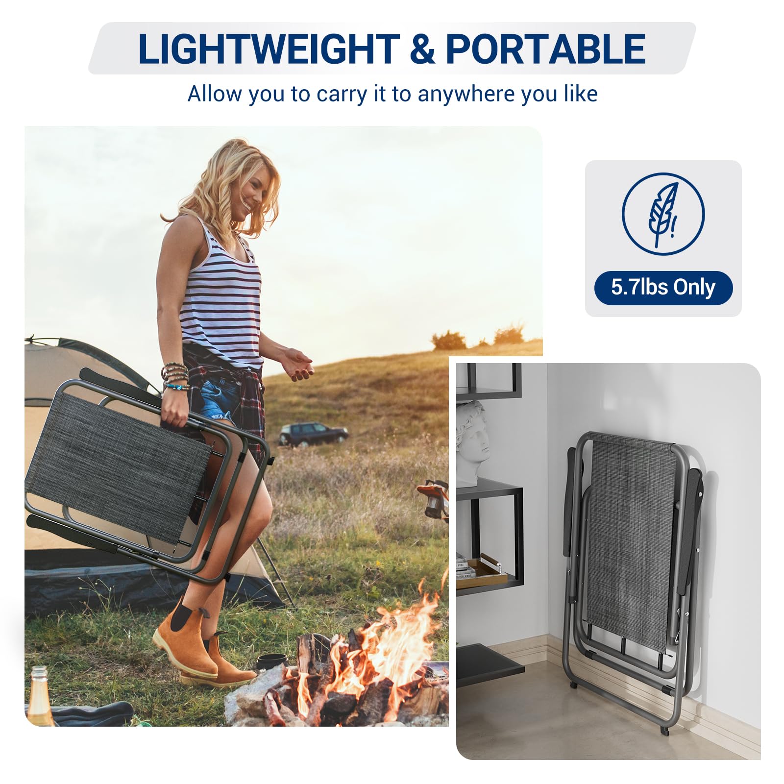 UDPATIO Patio Folding Chairs Set of 6, Lightweight Portable Patio Chair with Sturdy Steel Frame and Weather-Resistant Textilene Fabric, Black