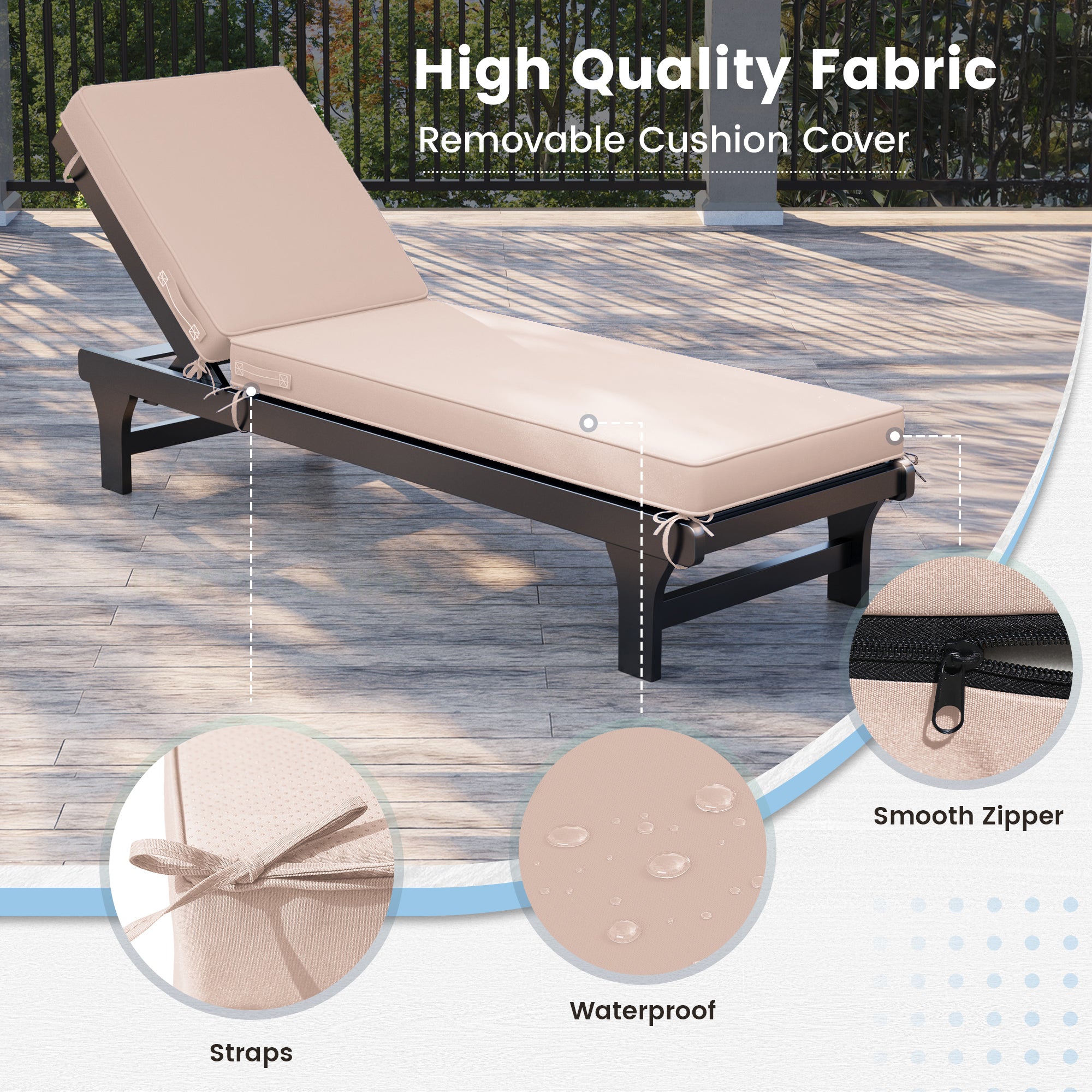 UDPATIO Chaise Lounge Cushions, Oversized Thick 4-Inch Foam Pad, Fade-Proof Cover Chair Replacement for Patio, Poolside, Lawn, Deck & Outdoor Furniture - Removable Accessories (72"x21"x4")