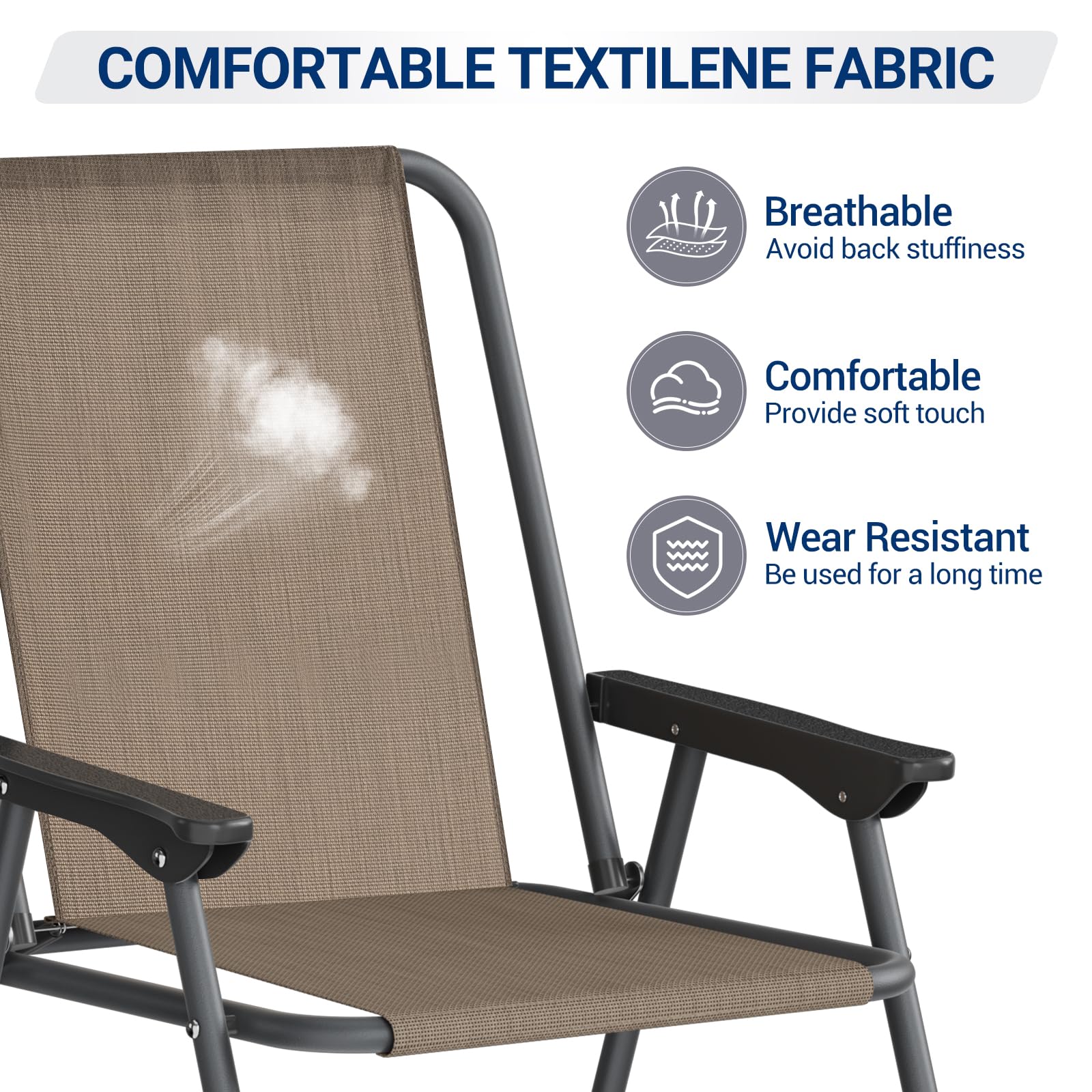 UDPATIO Patio Folding Chairs Set of 6, Lightweight Portable Patio Chair with Sturdy Steel Frame and Weather-Resistant Textilene Fabric, Brown