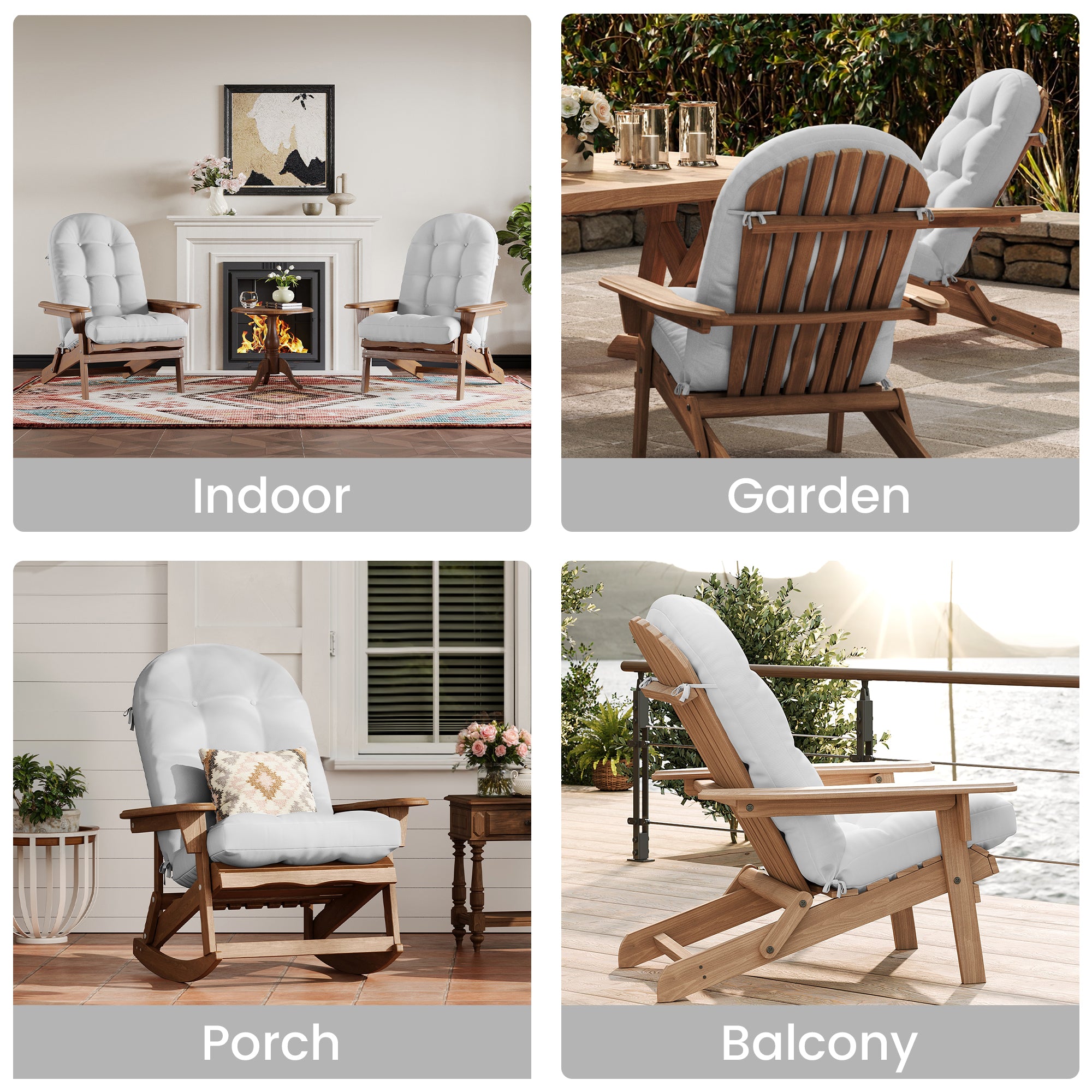 Adirondack Chair Cushion with Ties - Sunproof Waterproof Outdoor High Back Seat Pads for Rocking Chairs, Patio, Deck, Porch, Lawn (Upper & Lower Back Support)