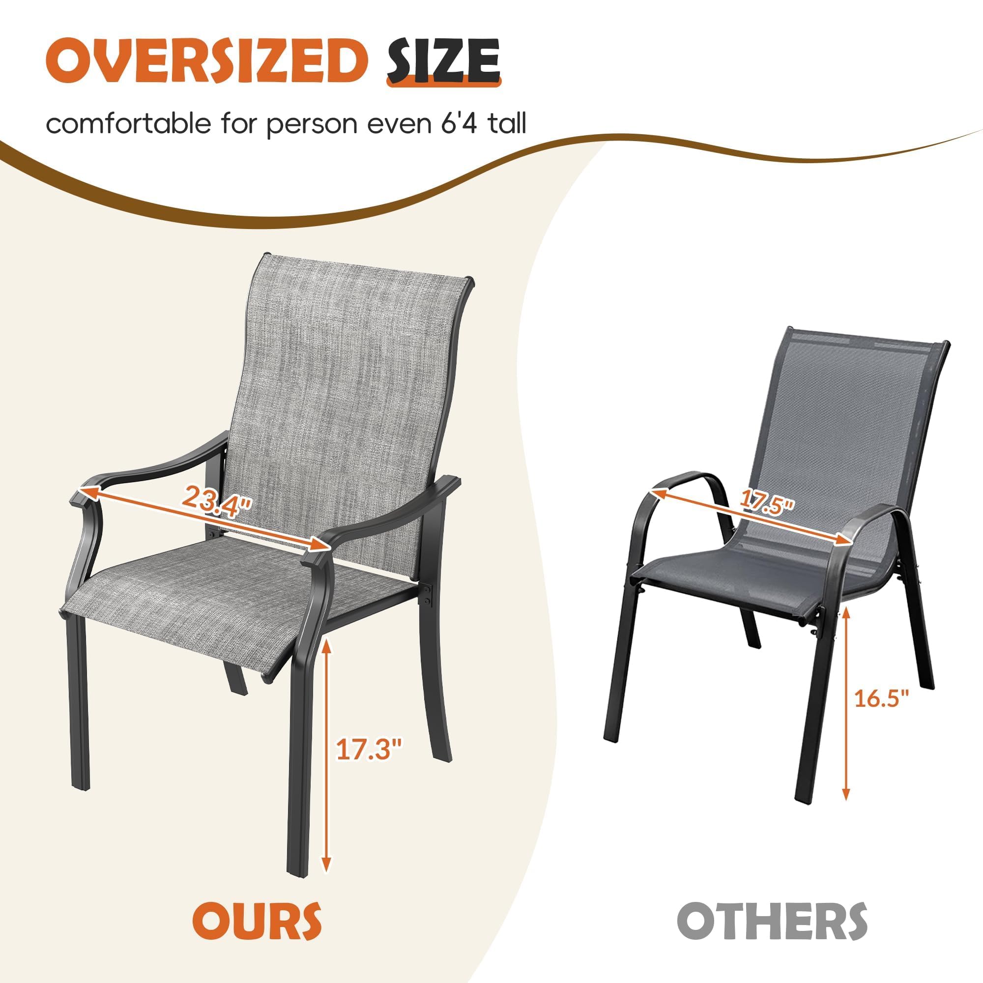 UDPATIO Outdoor Dining Chairs Set of 4, High Back Wide Seat Patio Furniture Chairs with All Weather Breathable Textilene, for Lawn Garden Backyard, Grey White