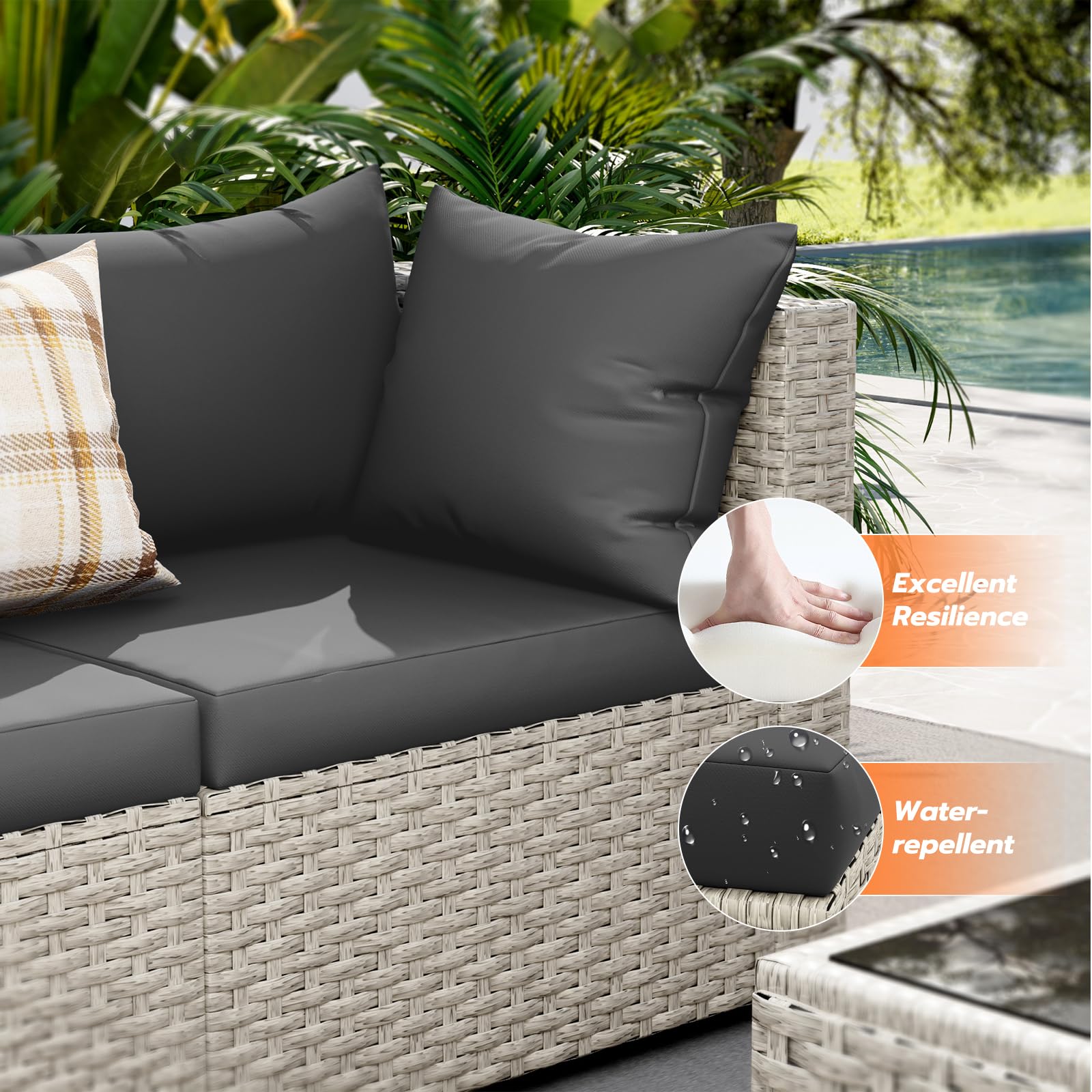 UDPATIO Patio Furniture Set with Fire Pit Table, 8 Pieces Outdoor Sectional Sofa, PE Wicker Patio Conversation Set for Garden, Backyard Green