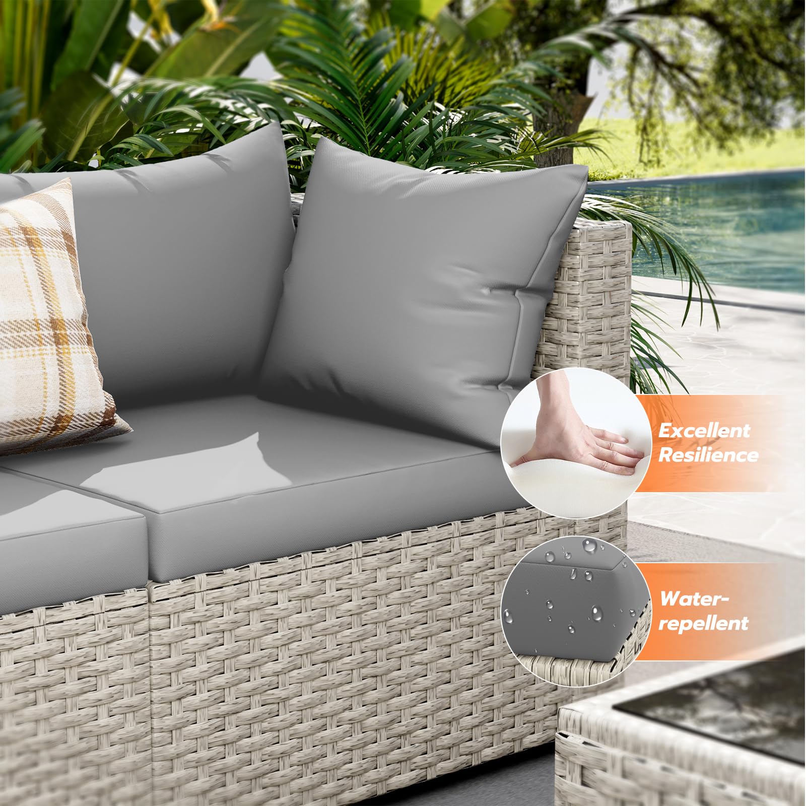 UDPATIO Patio Furniture Set with Fire Pit Table, 8 Pieces Outdoor Sectional Sofa, PE Wicker Patio Conversation Set for Garden, Backyard Green