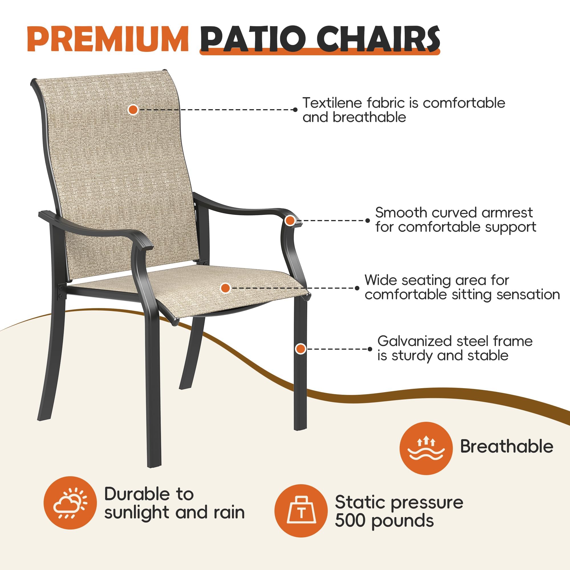 UDPATIO Patio Dining Chairs Set of 4, High Back Wide Seat Outdoor Furniture Chairs with All Weather Breathable Textilene, for Lawn Garden Backyard, Brown