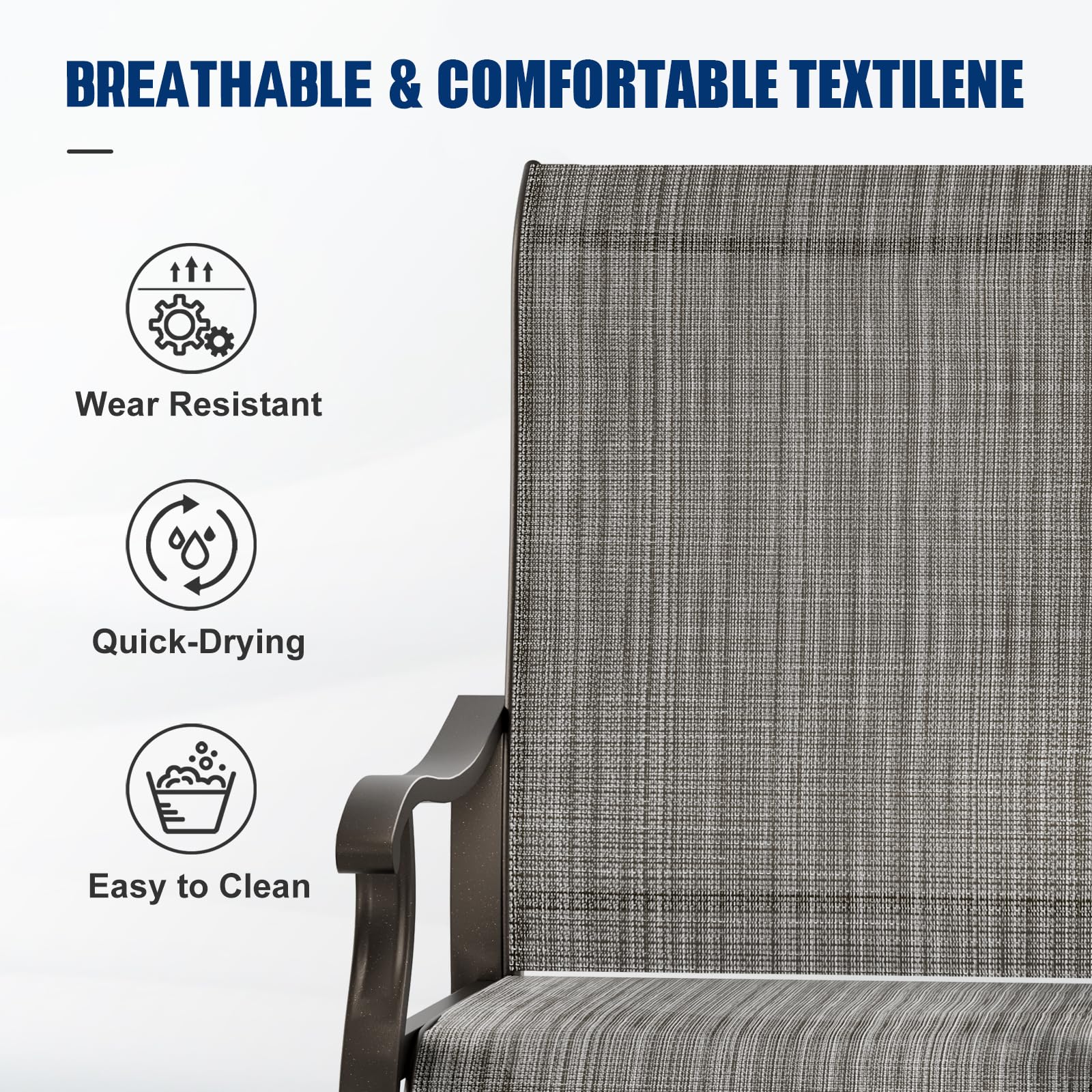 UDPATIO Patio Swivel Dining Chairs Set of 2, Outdoor Dining Chairs High Back with All Weather Breathable Textilene, Metal Rocking Frame for Lawn Garden Backyard, Gray White