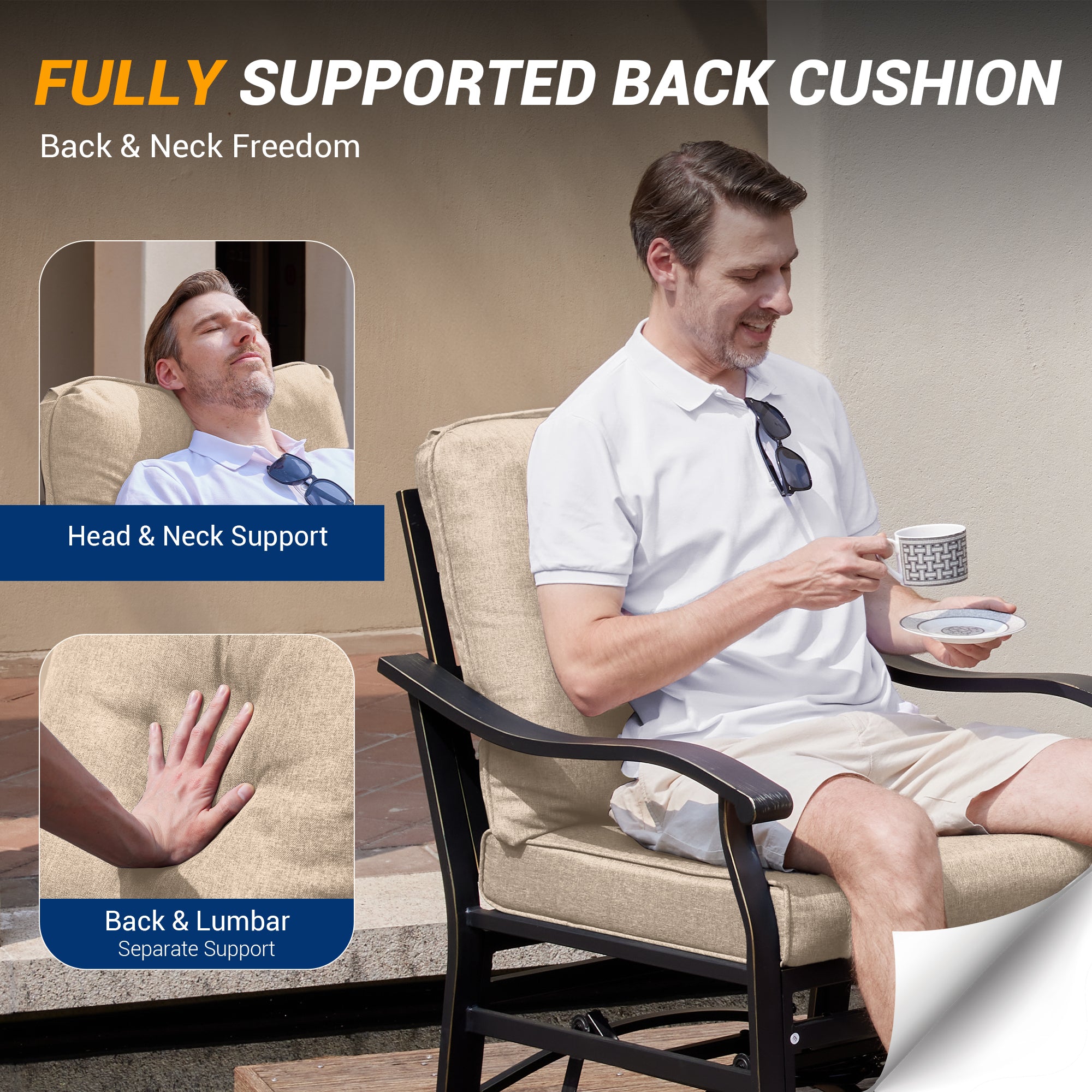 UDPATIO Outdoor Swivel Rocker Chairs, 3 Piece Metal Patio Rocking Chairs with Blue Padded Cushions Patio Bistro Furniture Set with Side Table for Porch Balcony Backyard