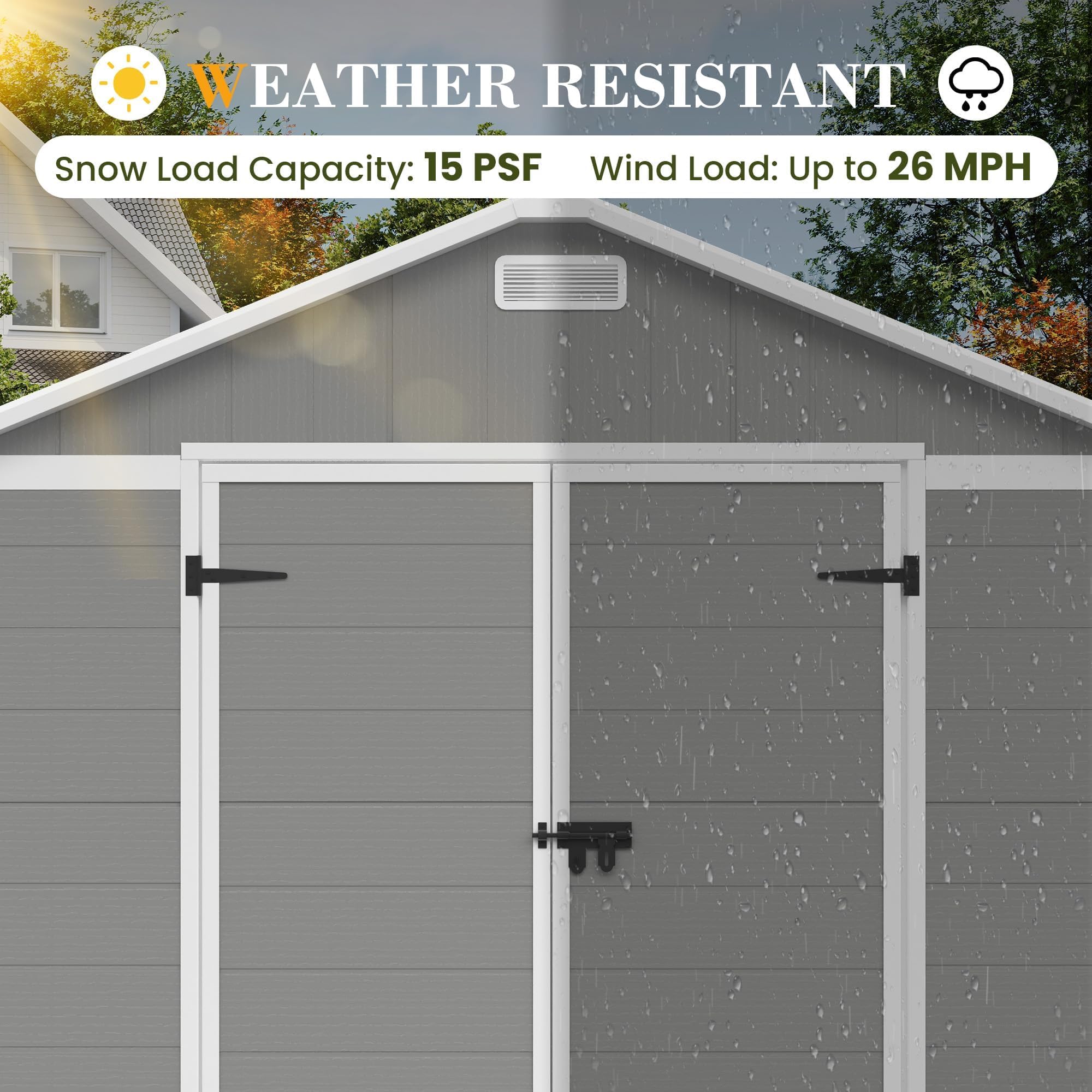 UDPATIO Storage Shed 8 x 10 FT, Resin Outdoor Garden Sheds with Floor Plastic Patio Outdoor Storage with Lockable Door for Tool, Bike, Garbage Gray White
